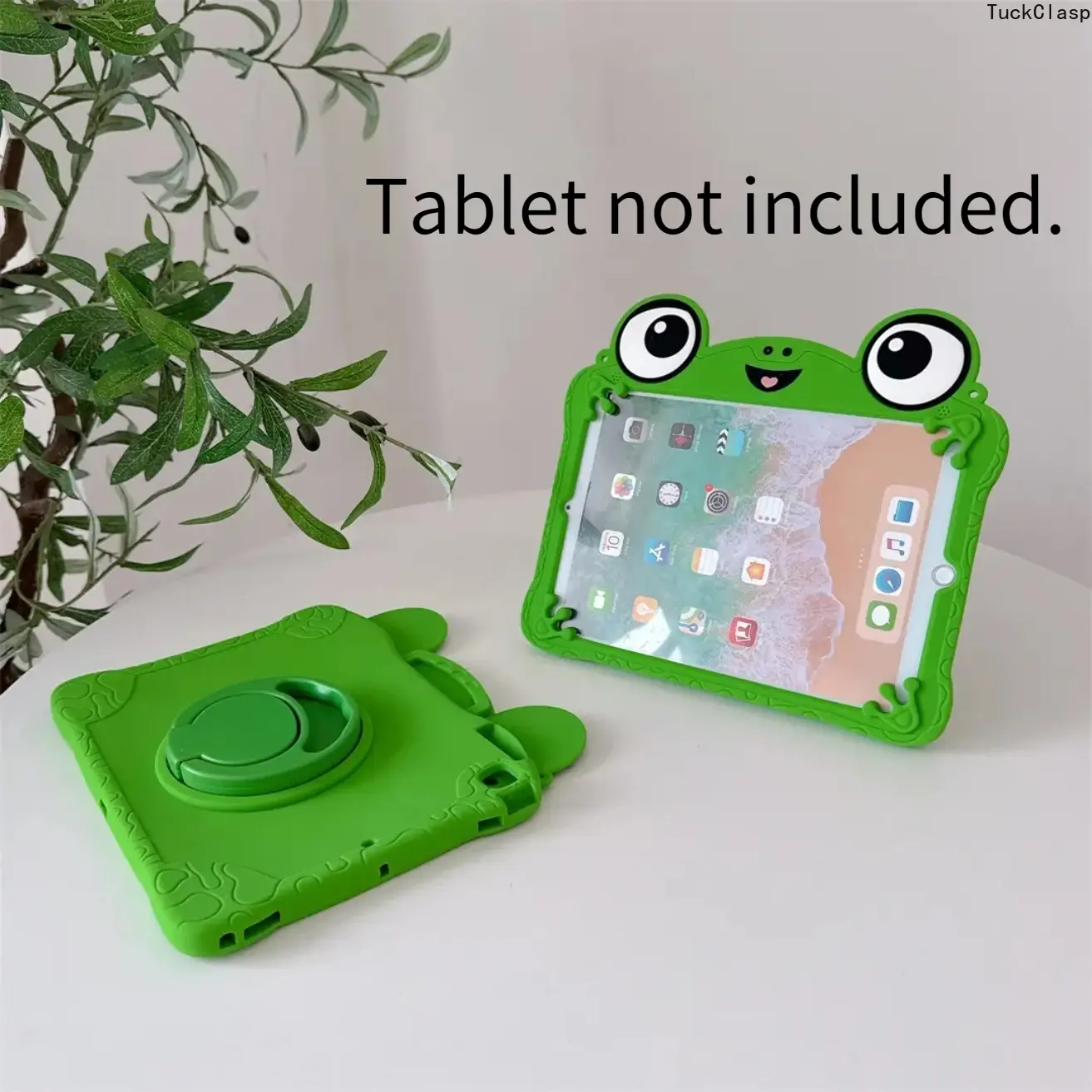 Cute Cartoon Big-Eyed Frog Tablet Case with Rotating Stand, Protective Cover Compatible with iPad 9th Gen, 10.2 Inch iPad