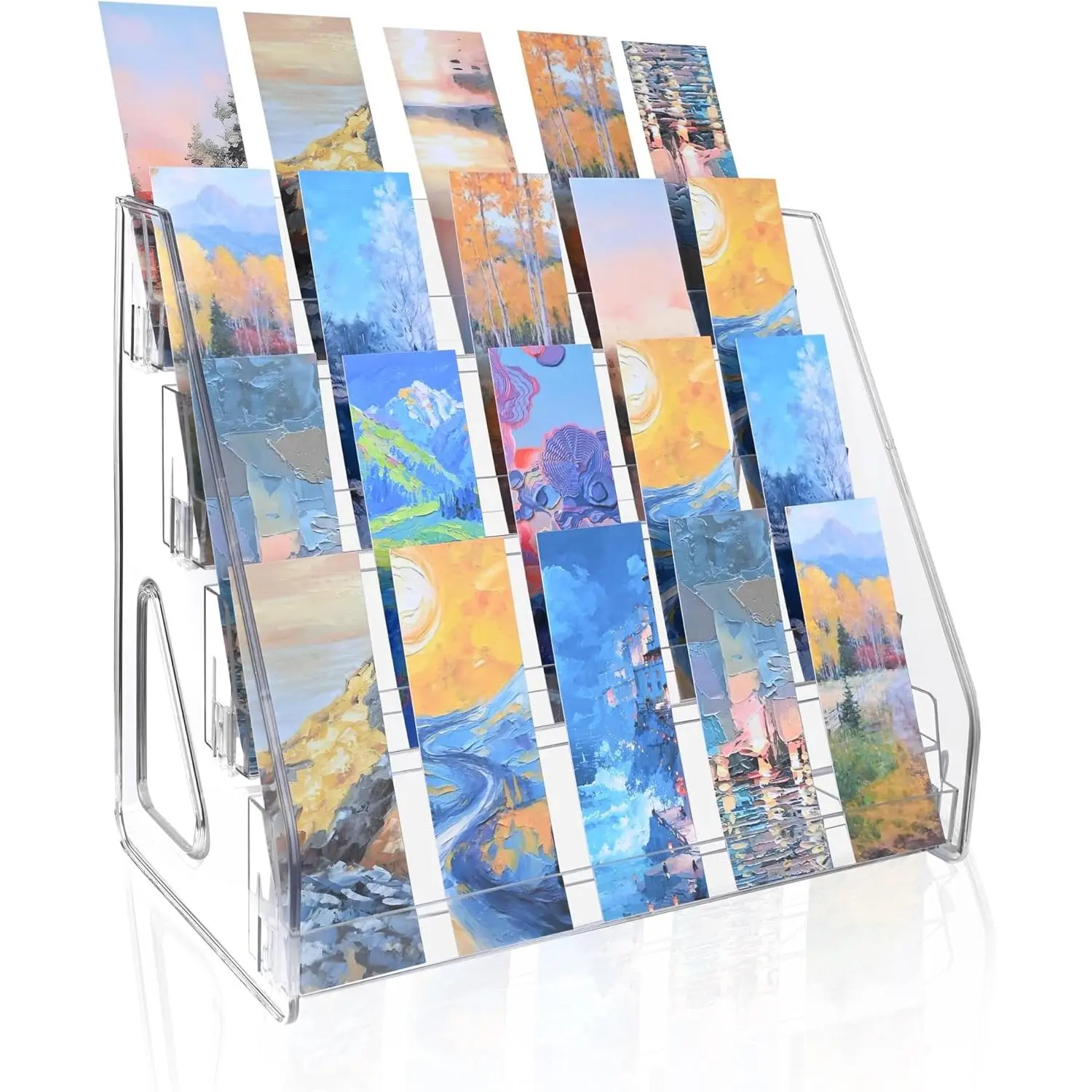 4 Tier Clear Bookmark Display Stand, Portable Sticker Holder for Vendor Events Retail, Display Shelf Rack for Greeting Card, Postcards, Brochures