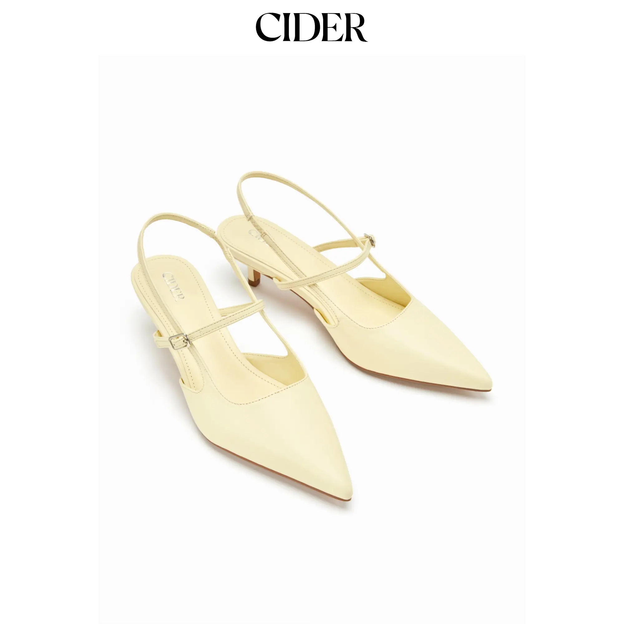 Cider POINTED TOE BUCKLE DECOR SLINGBACK KITTEN HEELS SohoChic