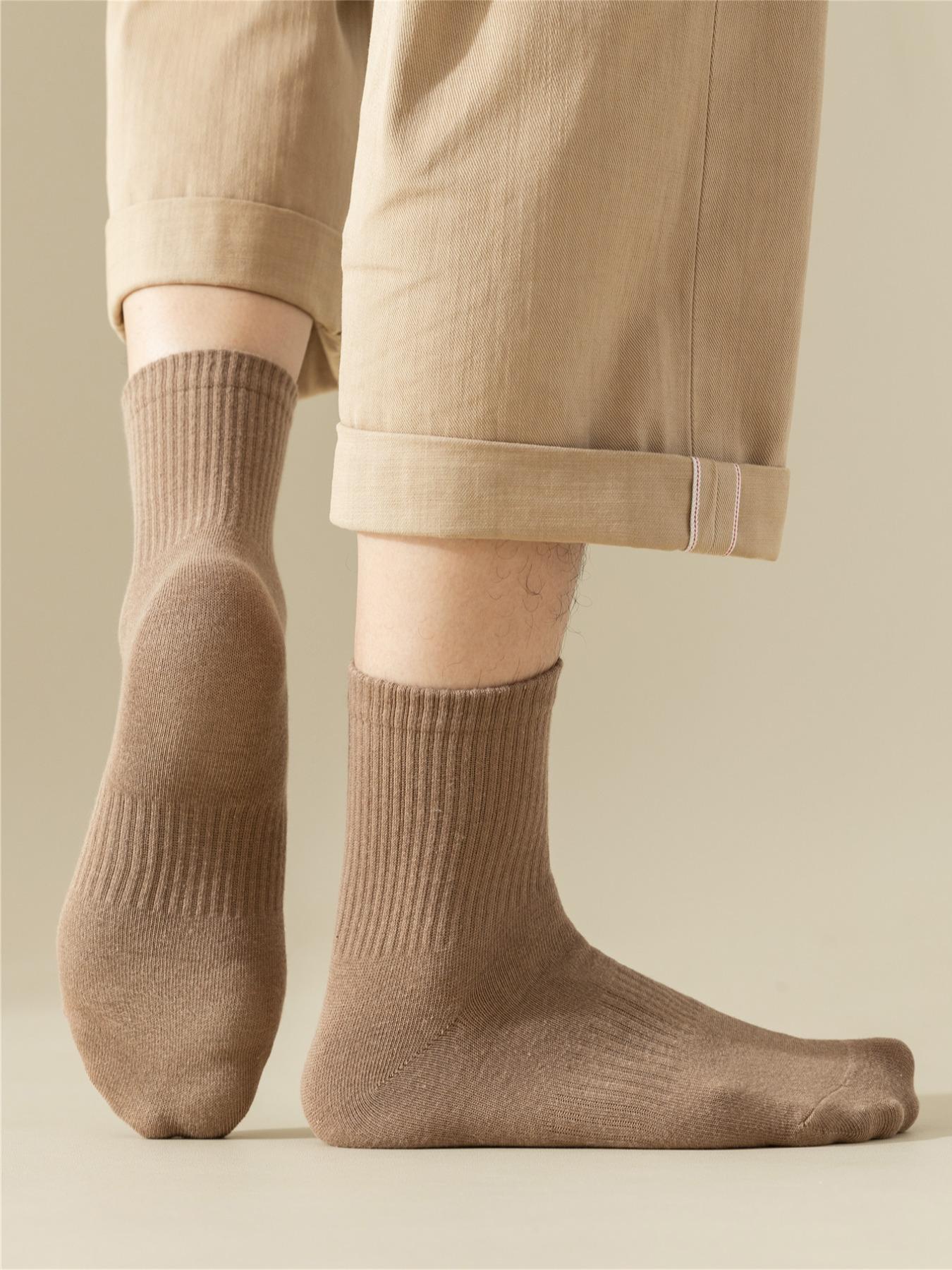 Men's 6 Pairs Solid Crew Socks, Fashion Casual Anti-Slip Mid-calf Socks For Daily Wear, Men Socks Casual Stylish Socks for All Seasons