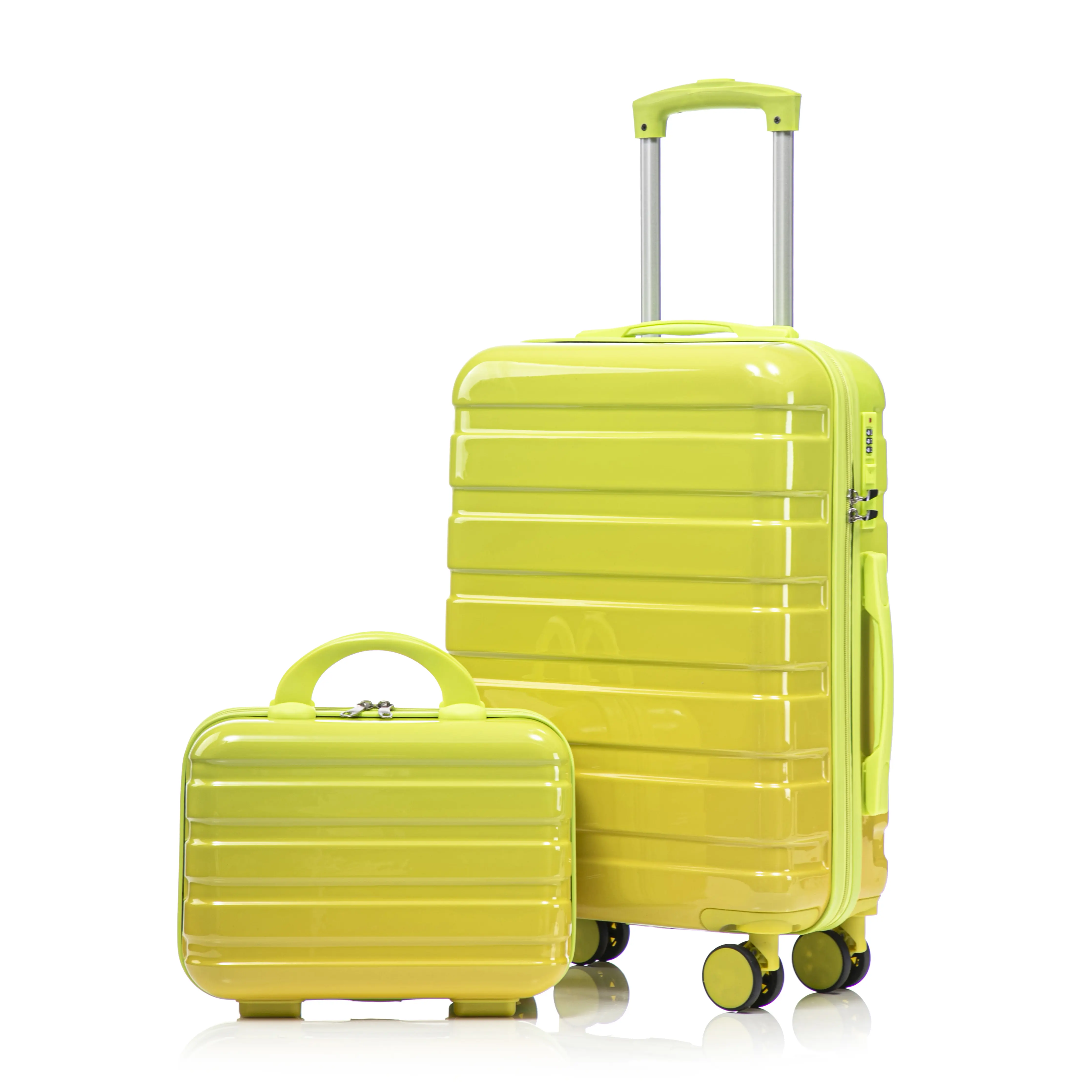 Nokaa 2-Piece PC Spinner Wheel Luggage Set, 14" Cosmetic Case & 20" Carry-On Suitcase, Gradient Green+Yellow, Combination Lock, Waterproof Hard Shell Travel Bag for Weekend Trips