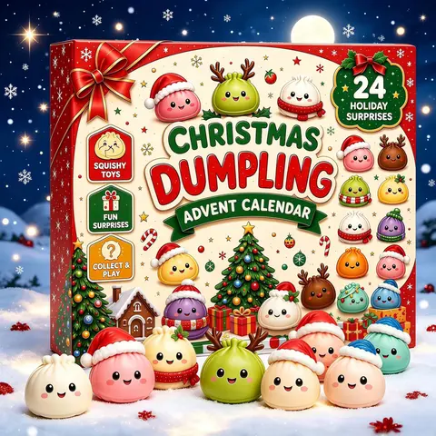 2026 Christmas Advent Calendar, 24 Days Countdown Dumpling Shaped Squishies, Stress Relief Fidget Toys, Mystery Surprise Gift Box for Kids, Holiday Decor