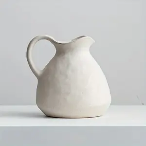Bohemian Style Ceramic Vase 16.3cm, Polka Dot Design, Decorative Small Vase with Handle, Country Feng Shui Pot for Grasses and Flowers