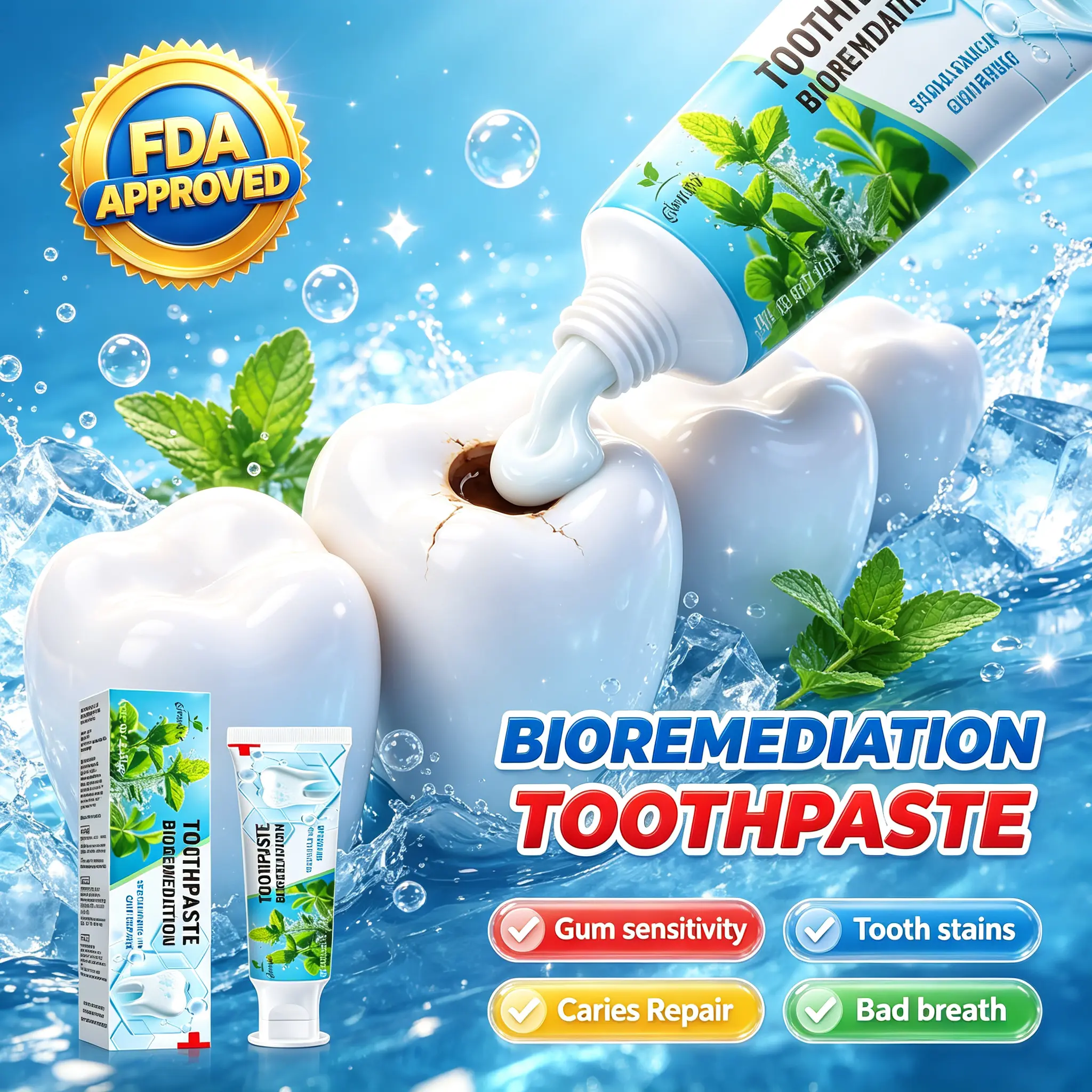 Minty Gentle Peppermint Herbal Bio-Repair Oral Toothpaste - 60g Single Unit, 3-Year Shelf Life, FDA Certified, 3-Way Sensitive Gum Care, Antibacterial, Advanced Biotechnology, Daily Swelling Reduction, Plaque Removal, Thick Cream