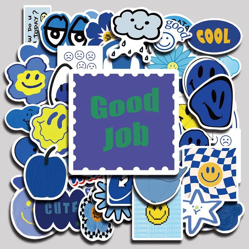 59PCS Smiling face Aesthetic Vinyl Stickers Pack for Laptop Water Bottle Phone Case Skateboard Journal Scrapbook DIY Decoration