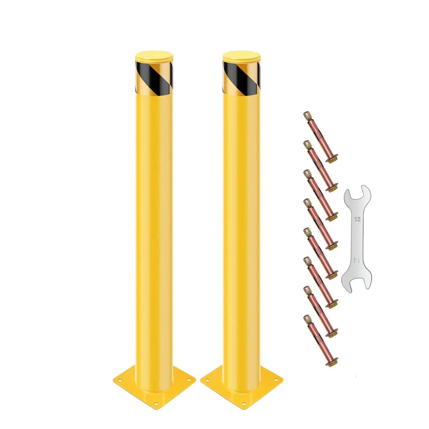 Yellow Steel Removable Safety Bollard Post – 36" Height, 4" Diameter – High-Visibility Current Control Barrier for Parking Lots, Warehouses, and Construction Zones – Secure Mounting, Crowd Management – 2/4 Pack