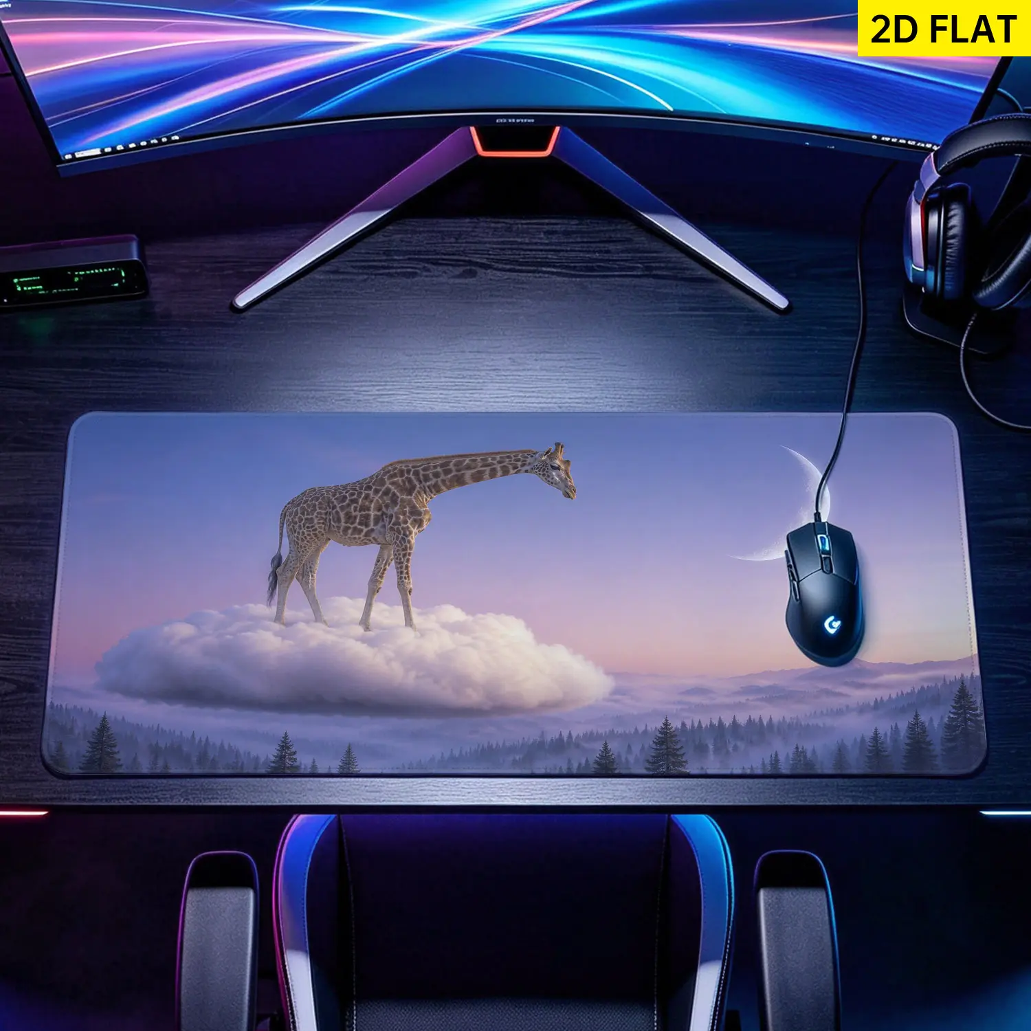 Extra Large dreamy giraffe on cloud Mouse Pad,Non Slip Rubber Pad,Desktop Decoration Drotection Pad,Washable,Lock Edge Multi Size,Premium Multipurpose Mousepad For Office,Home,Gift for Family and Friends