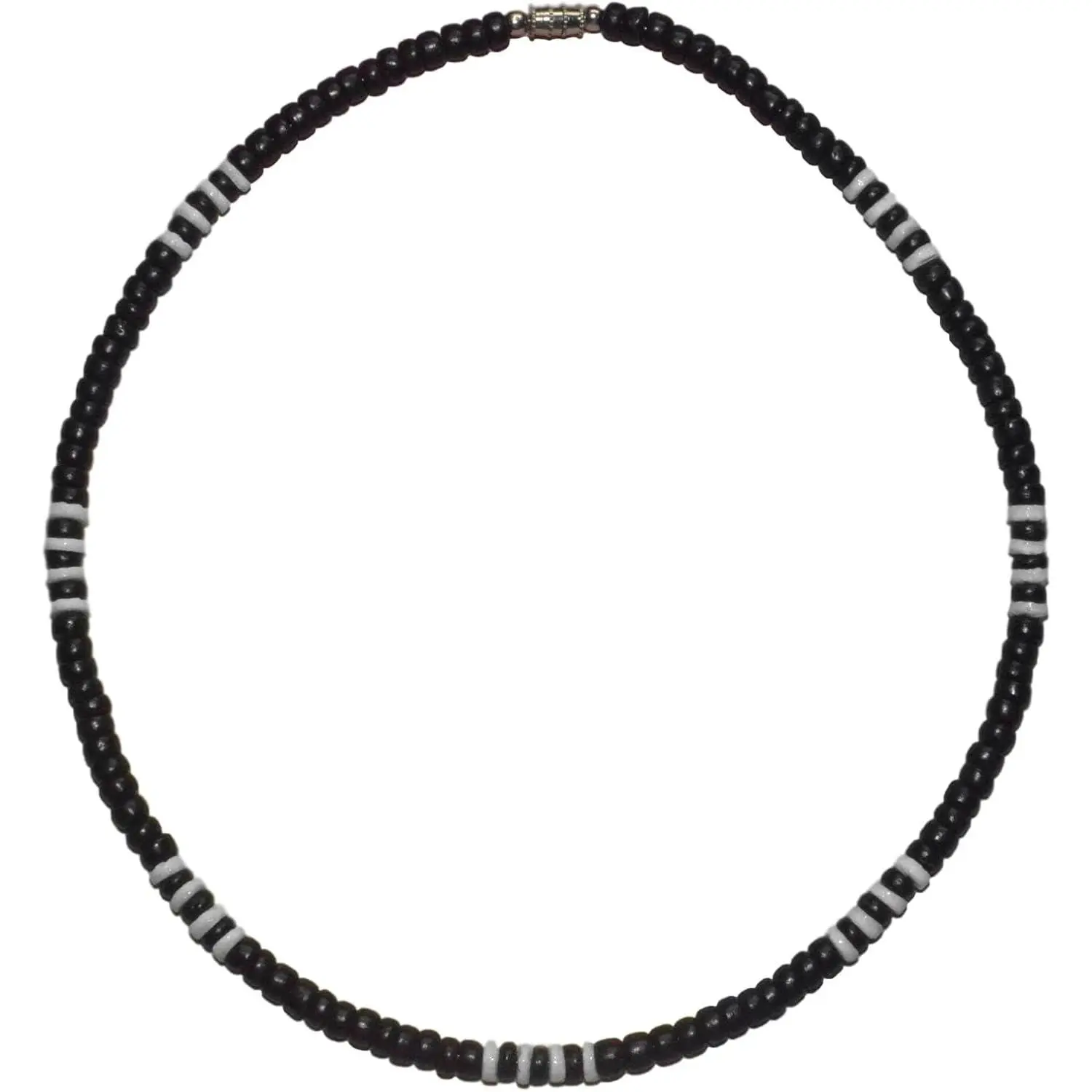 Unisex Black Coconut & White Ark Shell Bead Puka Necklace