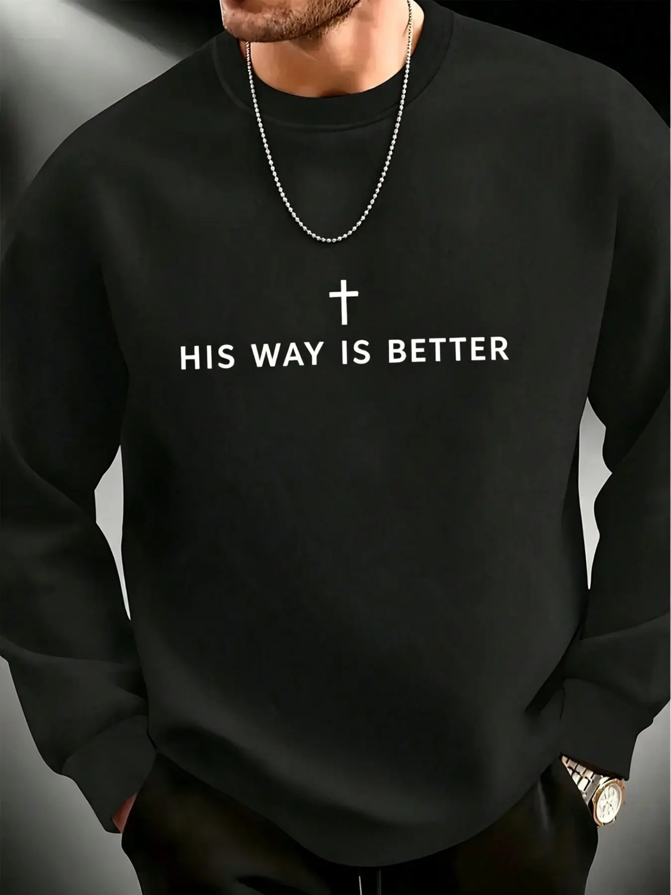 Plus Size Unisex Sweatshirt, 2xl-6xl Loose Fit Casual Long Sleeve, Essential Fall Winter Basic, Cross Faith Design
