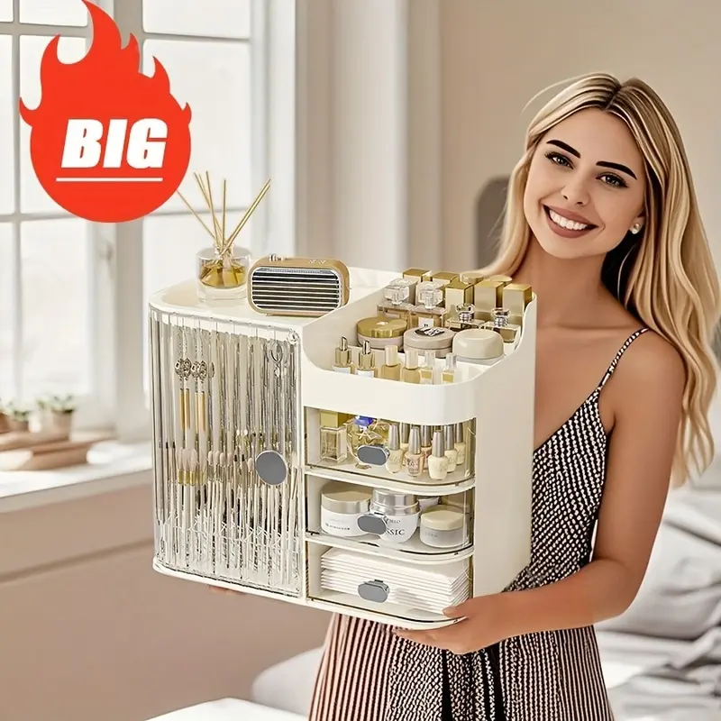 Large Capacity Cosmetic Organizer with 3 Drawers and Mirror for Home Bathroom Storage Decor Solution High Quality Makeup Storage Box for Skincare Products and Beauty Tools