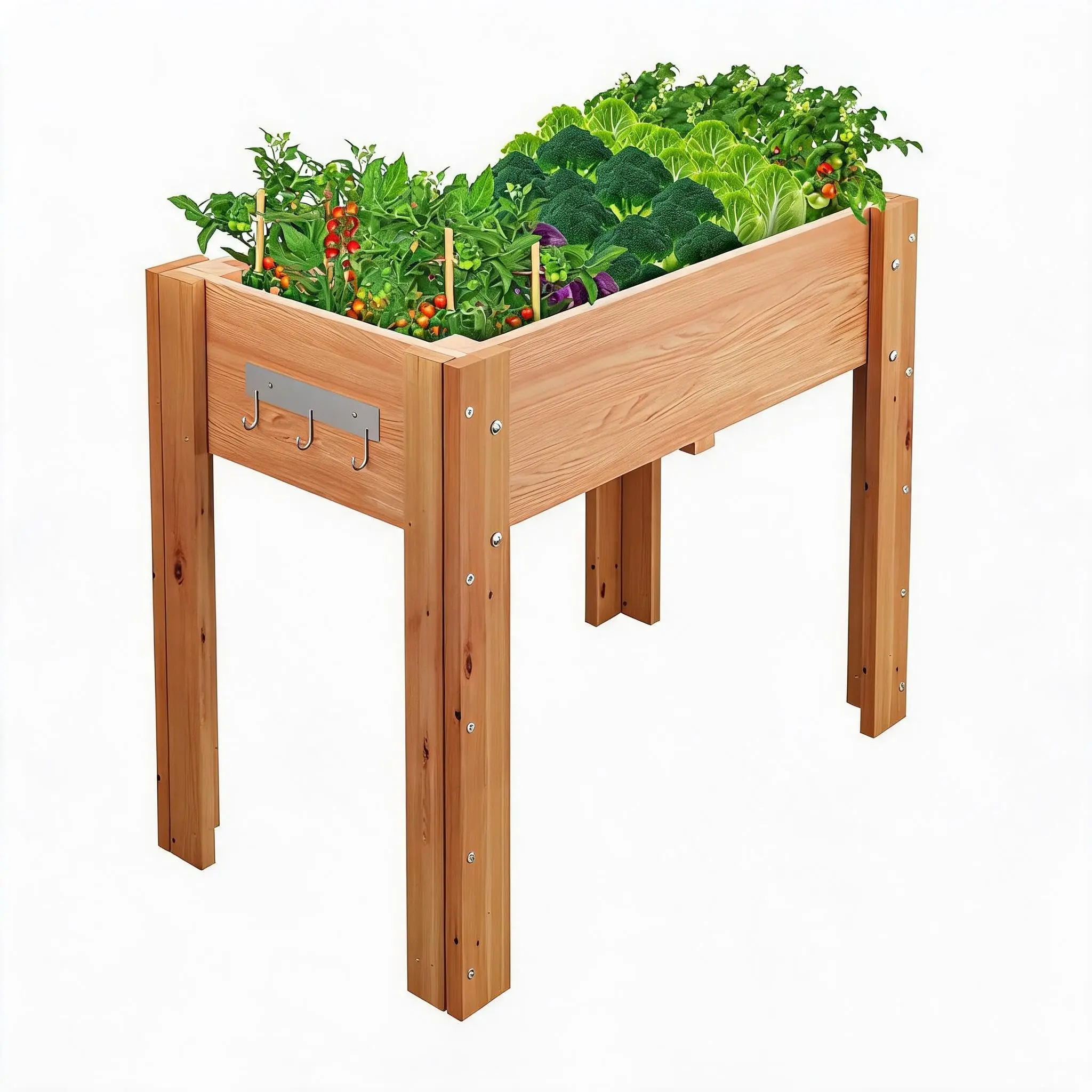 Garvee Short Oak Brown Elevated Wood Planter Bed, Raised Garden Bed for Backyard