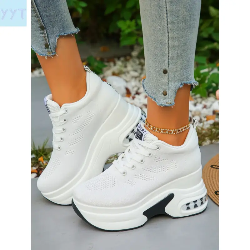 YYT1 Women's Hidden Wedge Platform Thick Sole Textile Sneakers - Breathable Woven Shoes Daily/Commute, Petite-Friendly & Ideal Gift