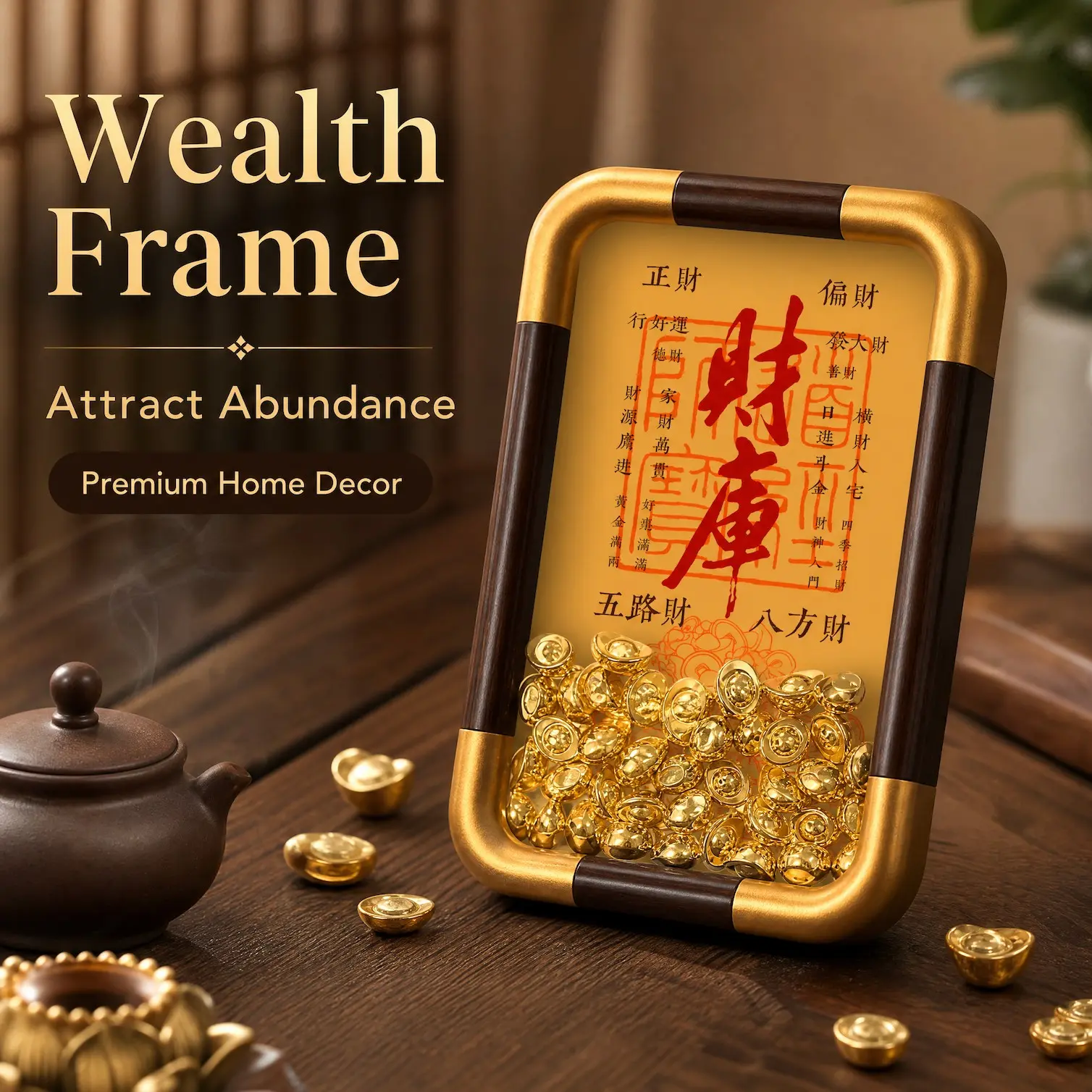 1pc Feng Shui Wealth Photo Frame Lucky Fortune Decoration Desktop Decorative Ornament for Home Office
