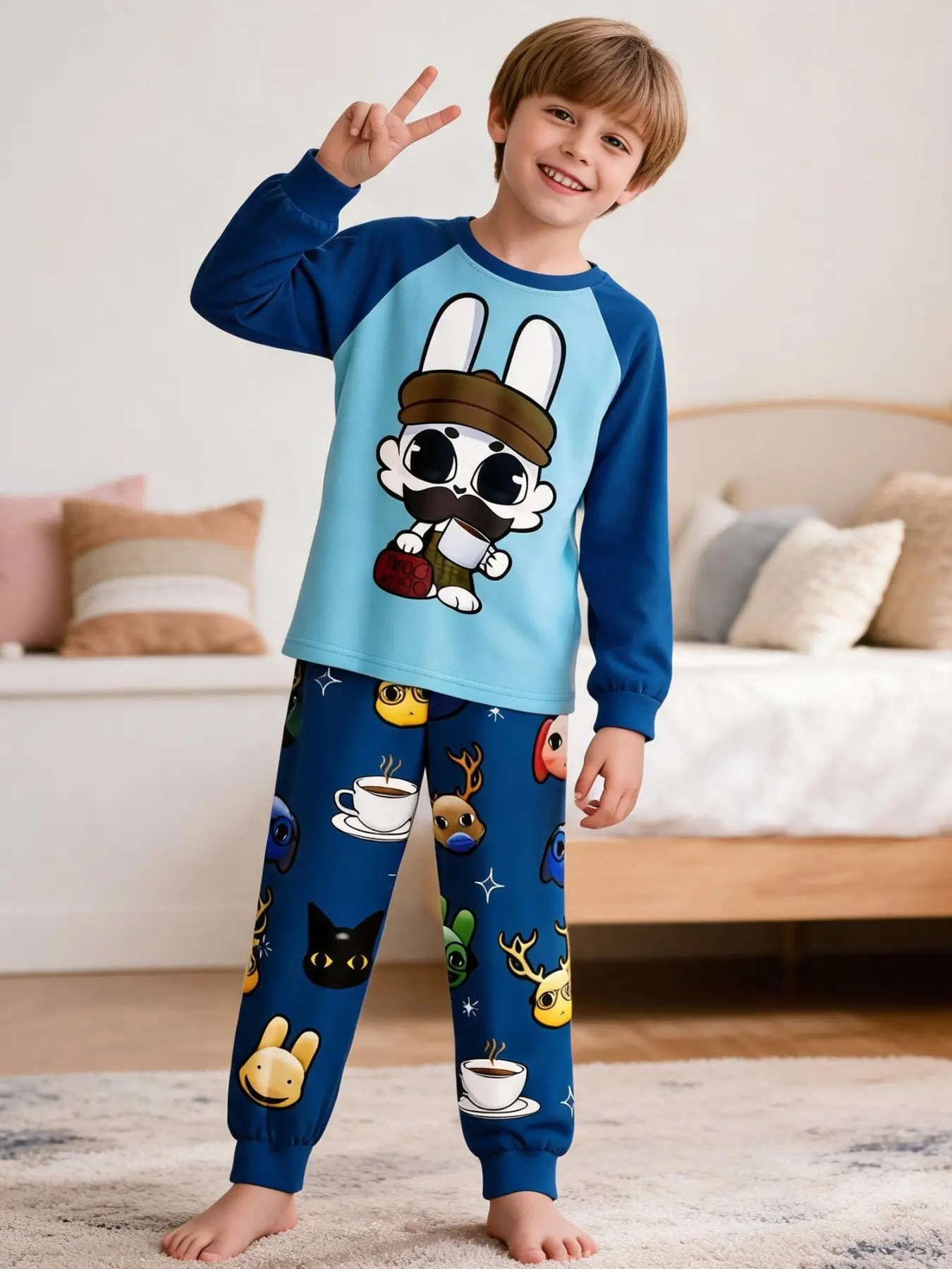 Animal Hospital Barney Long Sleeve Long Pants 2-Piece Pajama Set, Casual Round Neck Breathable, Suitable for All Seasons