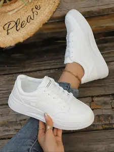 Women's new fashion casual lace-up sneakers, all-season outdoor walking shoes, simple and versatile trendy thick-soled height-increasing comfortable casual shoes, suitable for daily casual and commuting wear, a must-have for gifts and back-to-school