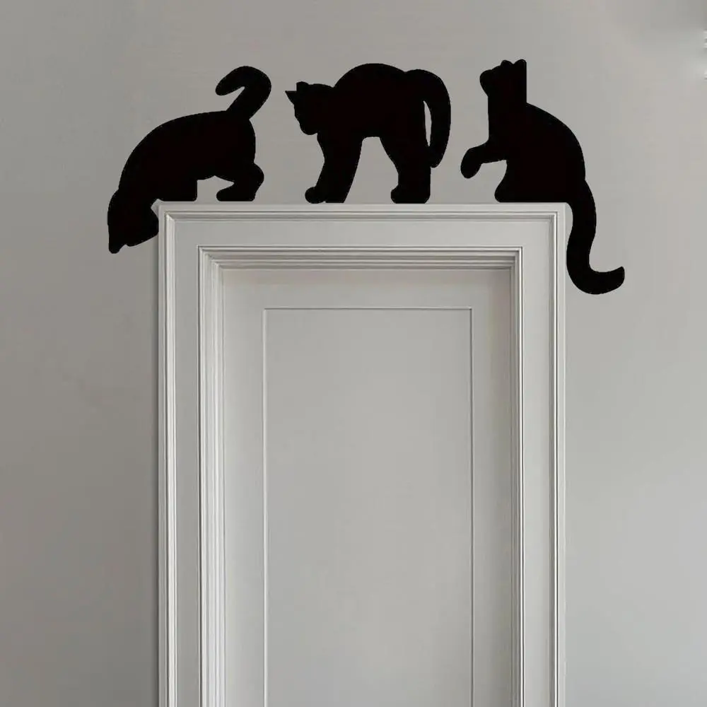 Set of 3 Cat Door Hangers, Wooden Cat Silhouette, Halloween Cat Tags, Hollow Out Wood Door Decor, Home Party Decor, Halloween Party Decor