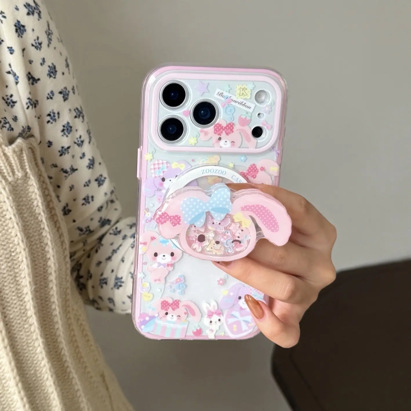 Dessert Bunny Protective Phone Case Cover, Rabbit Stand Holder, Compatible with iPhone 17 Pro Max, 16 Pro Max, 15 Pro Max, 14 Pro, 13, Accessories