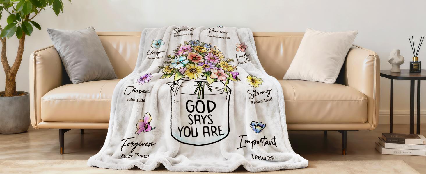 Christian Blanket with Flowers, Christian Gifts for Women, Birthday Gifts for Women, Spiritual Baptism Religious Gifts for Sister, Mom, Daughter, Teen Girls, Bestie, Soft Throw Blankets