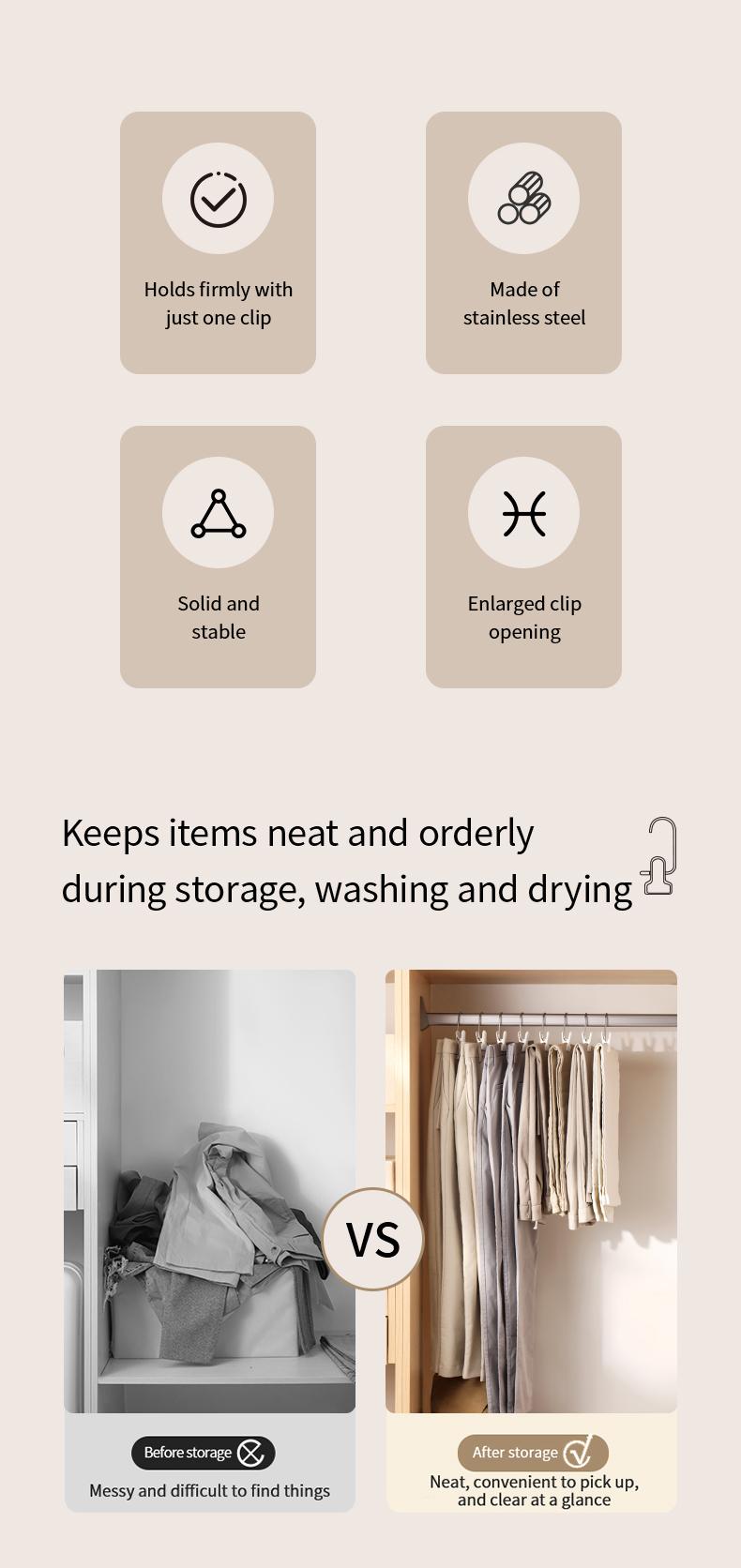 FaSoLa stainless steel single portable non-marking clothes and pants clip with hook for home use