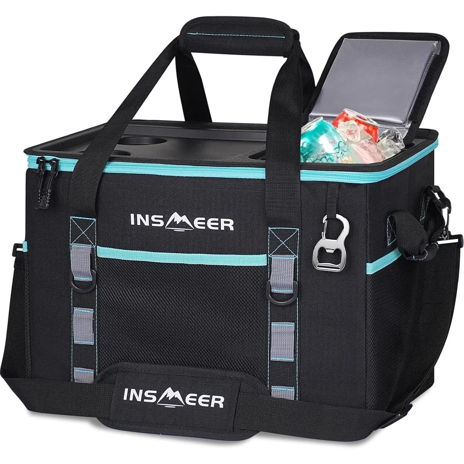 Soft Cooler Bag with Hard Shell & 2 Cup Holders, Portable 40L/70 Cans Collapsible Cooler Bags Insulated with Leakproof for Travel, ice chests and Cooler Lunch Box for Beach Camping Picnic