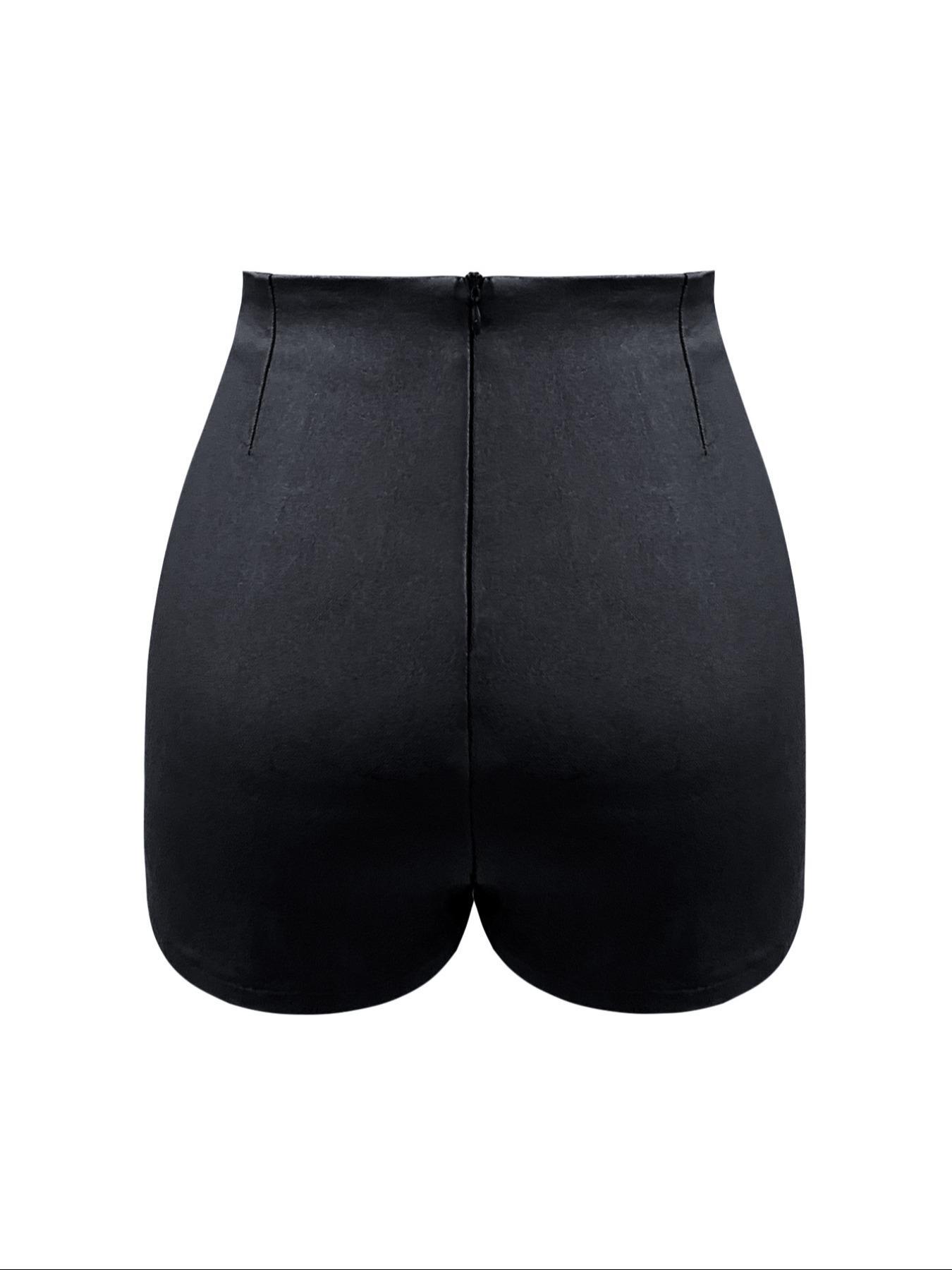 Women's Split Hem High Waist Skinny PU Skorts, Stretchy Zip Back Faux Leather Skort for Holiday Club Daily Wear, Lady's Bottoms for All Seasons