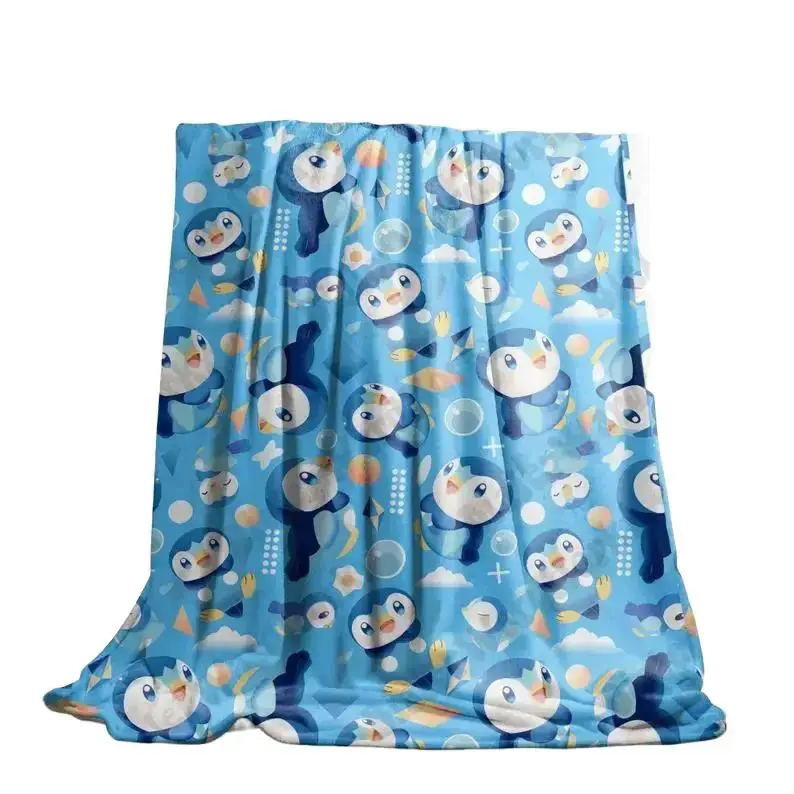 Piplup Gen 4 Hawaii Style Anime Flannel Fleece Throw Blanket, cooling blankets cooling blanket blankets quince bedding, Soft Warm Lightweight Decor Blanket Bedroom Sofa Travel Holiday Gift For Pokemon Anime Fans