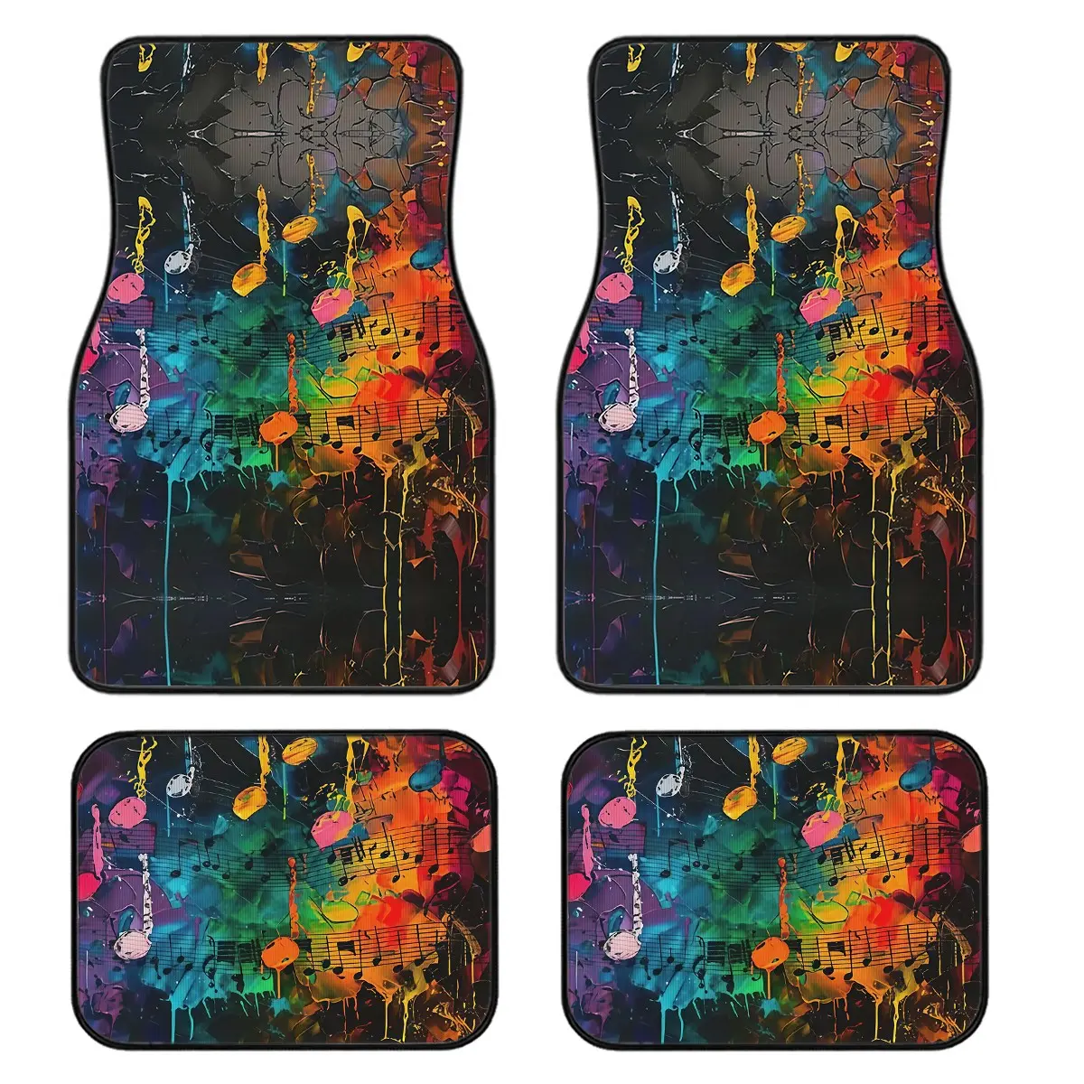 4-Piece Rainbow Music Note Car Floor Mats Set, Universal Fit for All Vehicles, Stylish Interior Decor, Easy Clean, Comfortable & Protective