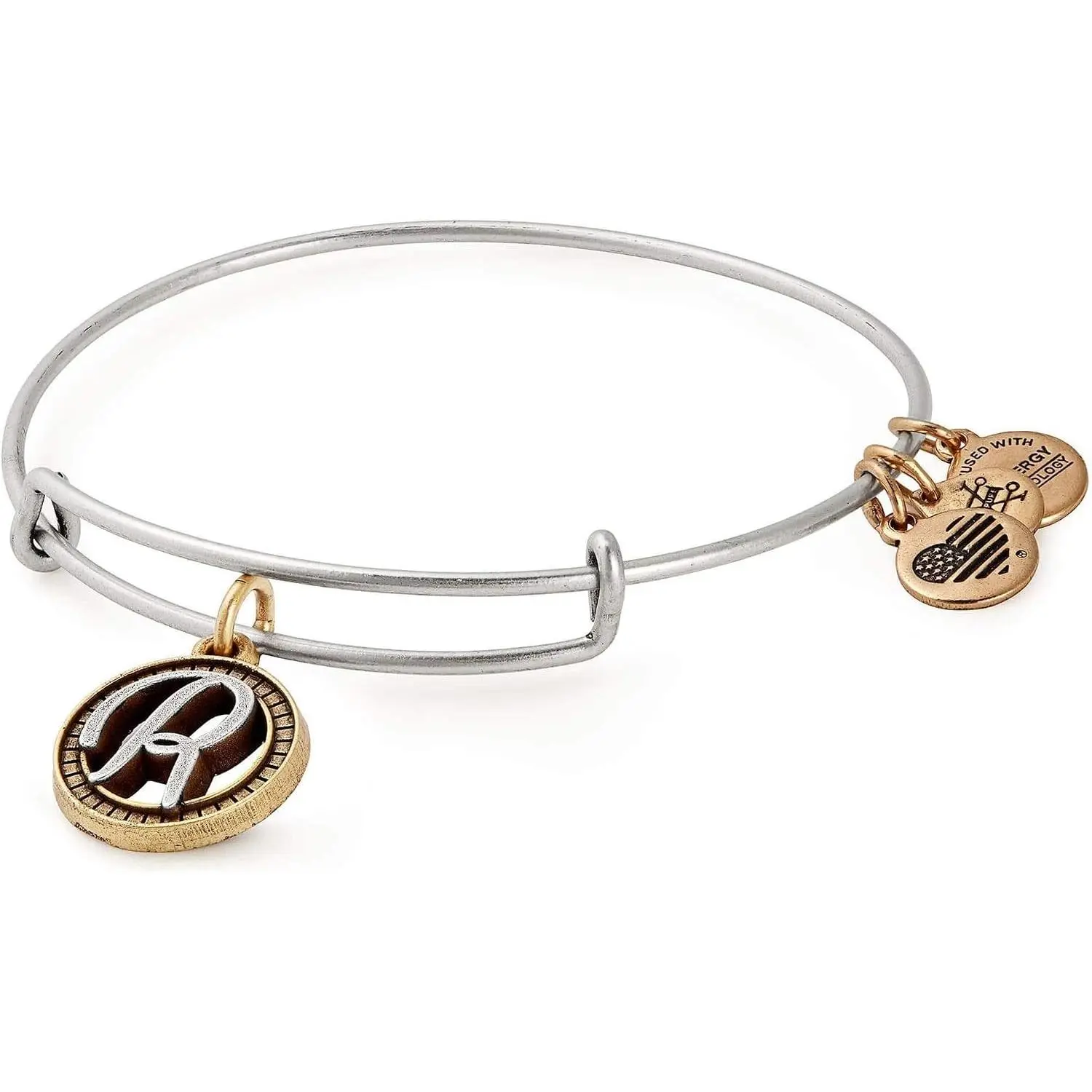 Women's Initial R II Two Tone Expandable Bangle Bracelet, Rafaelian Silver