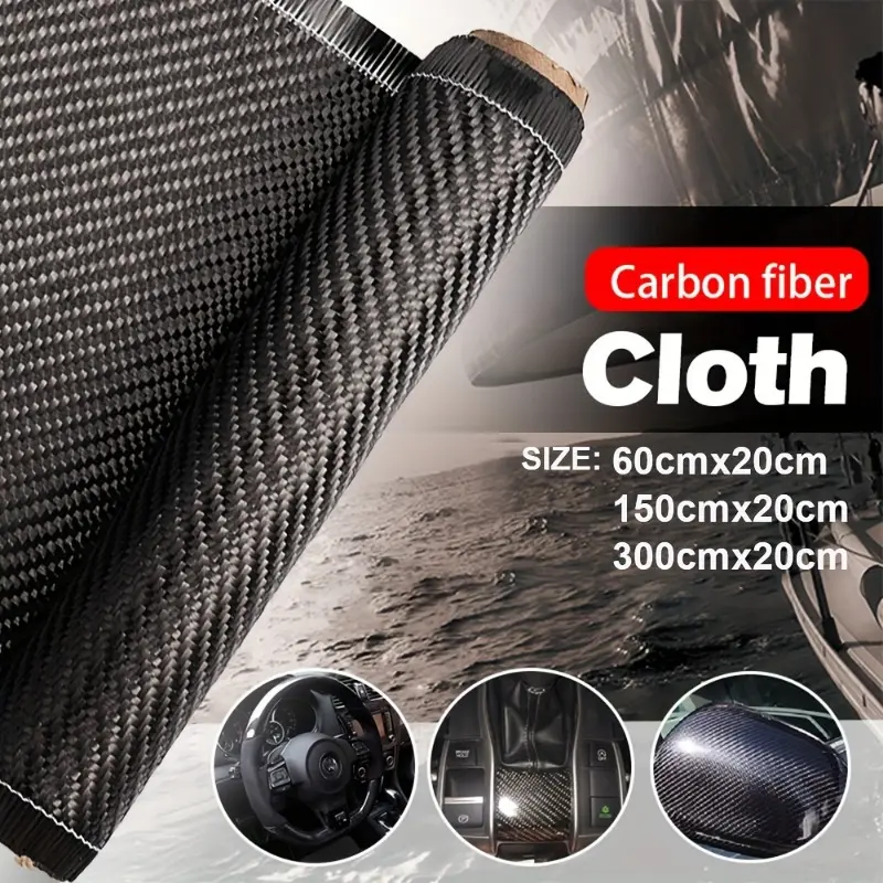 Carbon Fiber Car Accessories [Durable] High-Quality 3K Carbon Fiber Cloth, 7.87inch Wide, Black(23.62inch) with 0.2mm Thickness - Ideal for Automotive and Sport Equipment Projects