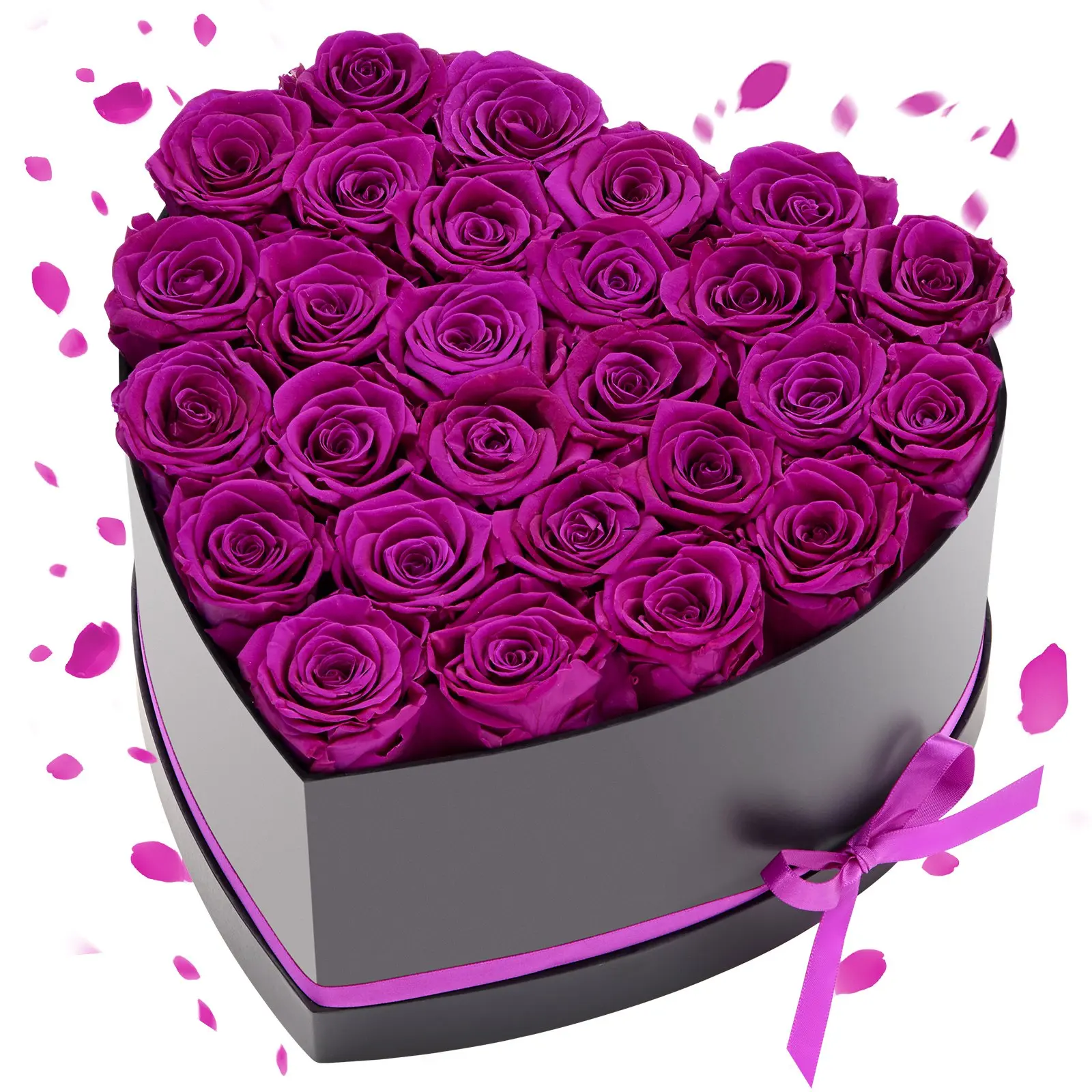 VEVOR Preserved Roses Decor, 27-Stem Eternal Flowers in Heart Box, Home Decorative Plants Gift for Women, Birthday Anniversary Valentine's Day Present for Friend, Purple, Birthday Gift, Immortal Flowers