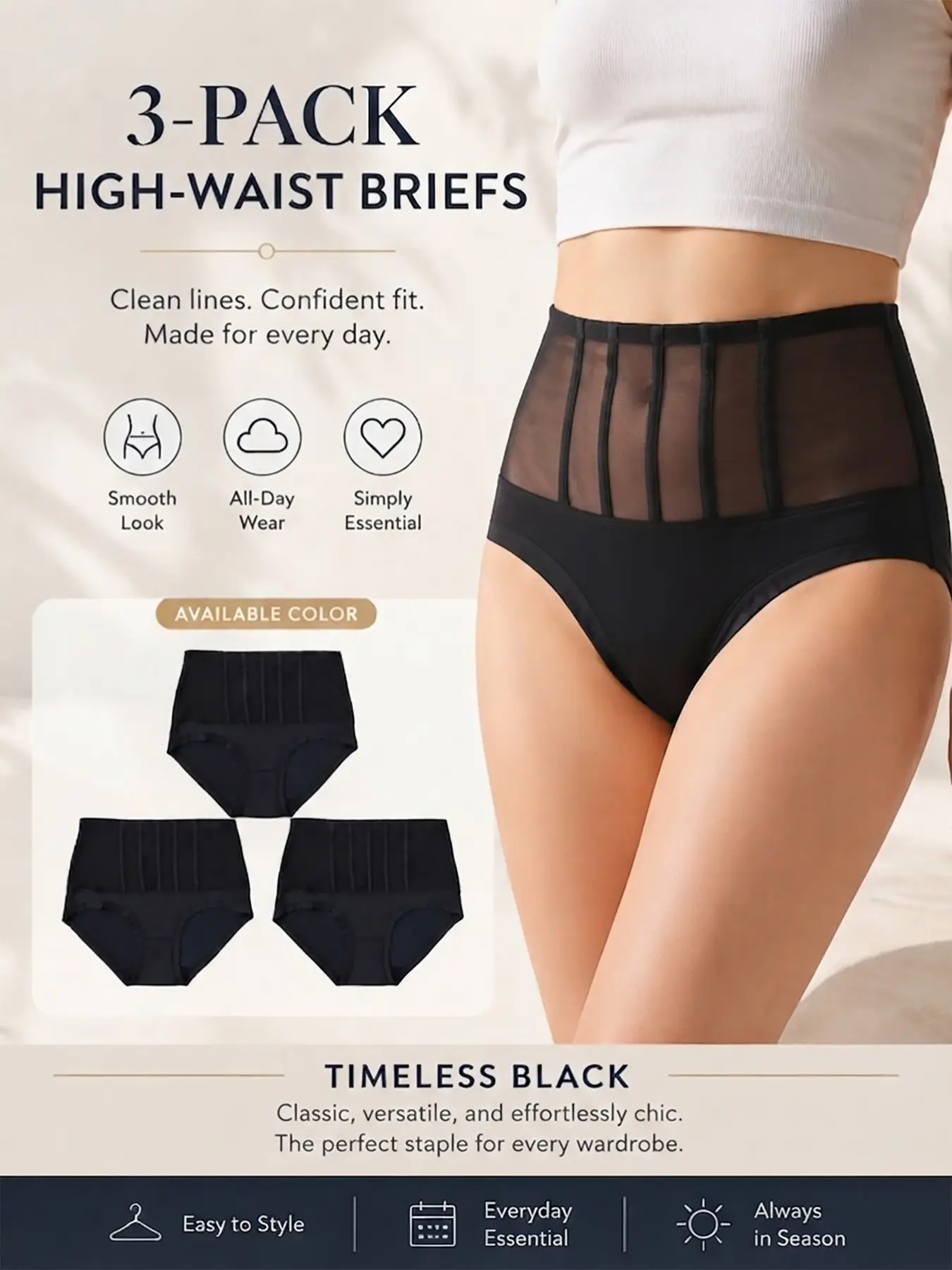 3-Pack fyp Women's High-Waisted Sports Yoga Briefs, Breathable Stretch Hipster Underwear, Casual Everyday Wear, Fashionable Triangle Panties