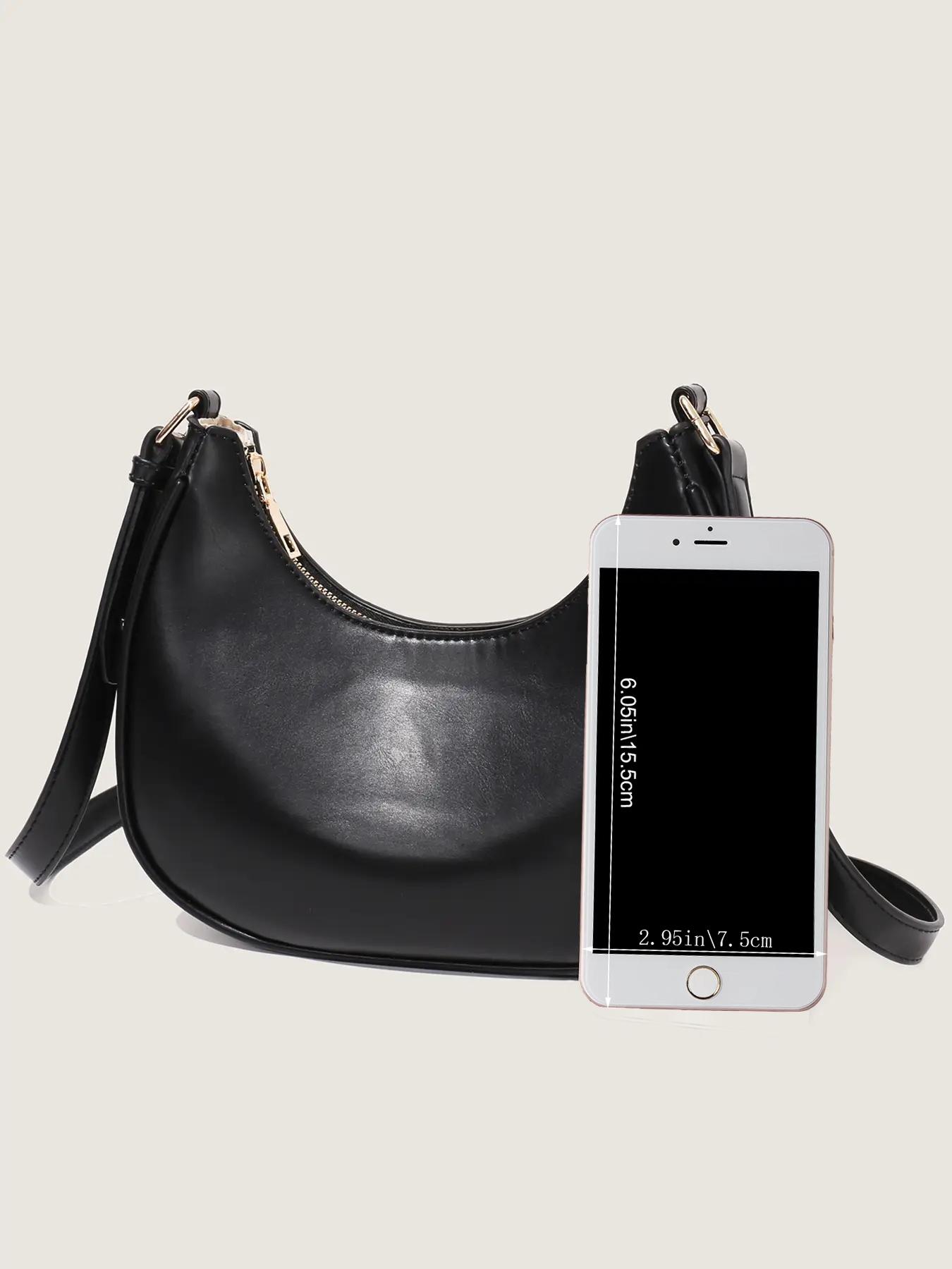 Women's Simple Style Plain Color Moon Shaped Shoulder Bag, Casual Trendy Novelty Pu Leather Handheld Bag, Fashionable Hobo Bag for Daily Use, Crescent Bag