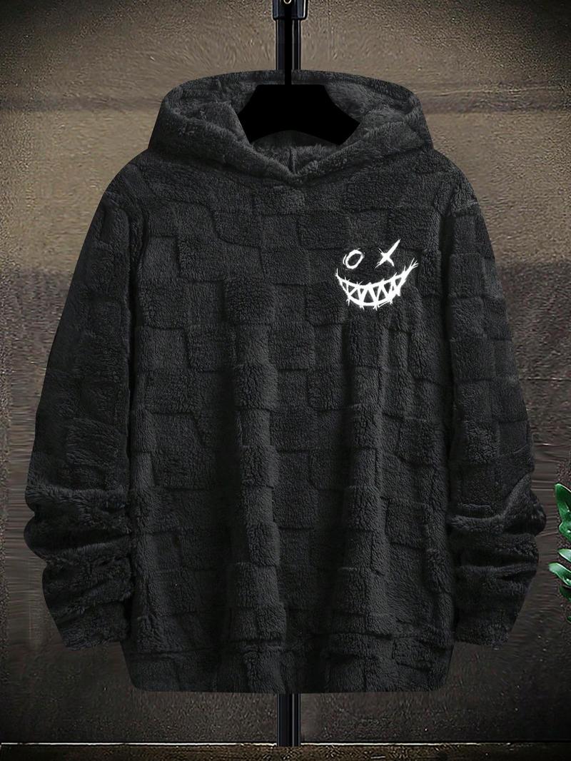 Men's Thermal Lined Graphic Drop Shoulder Hoodie, Fashion Casual Regular Fit Hooded Sweatshirt for Daily Holiday Outdoor Wear, Men Clothes for Fall & Winter,  Valentine Gifts for Him