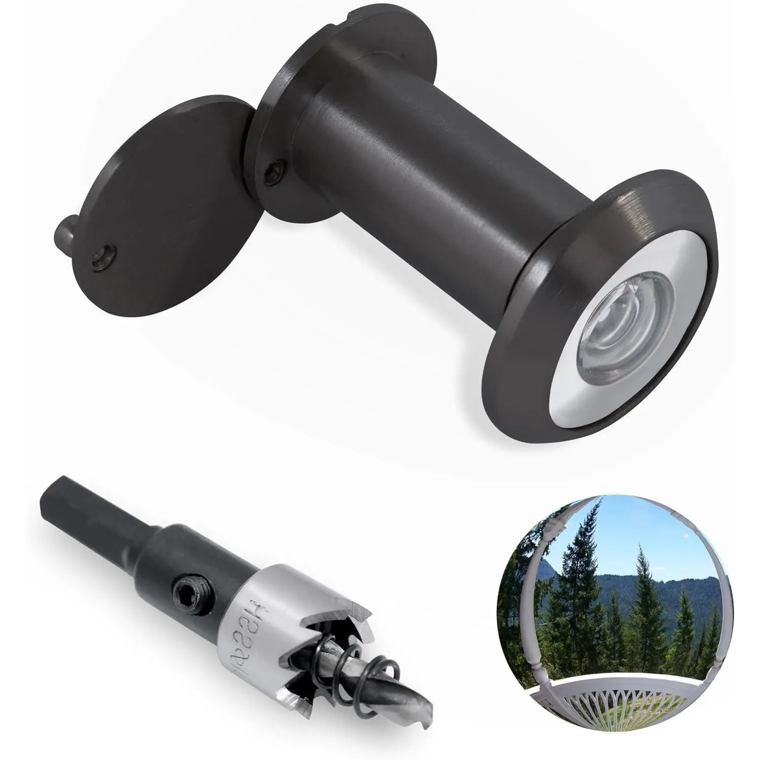 Door viewer, Peephole for Door, Door Peephole with Cover,Security Peephole with Rotating Cover, Wide Angel Peephole, Door viewer Adjustable for 1.38-2.17in with Drill bit (Black)