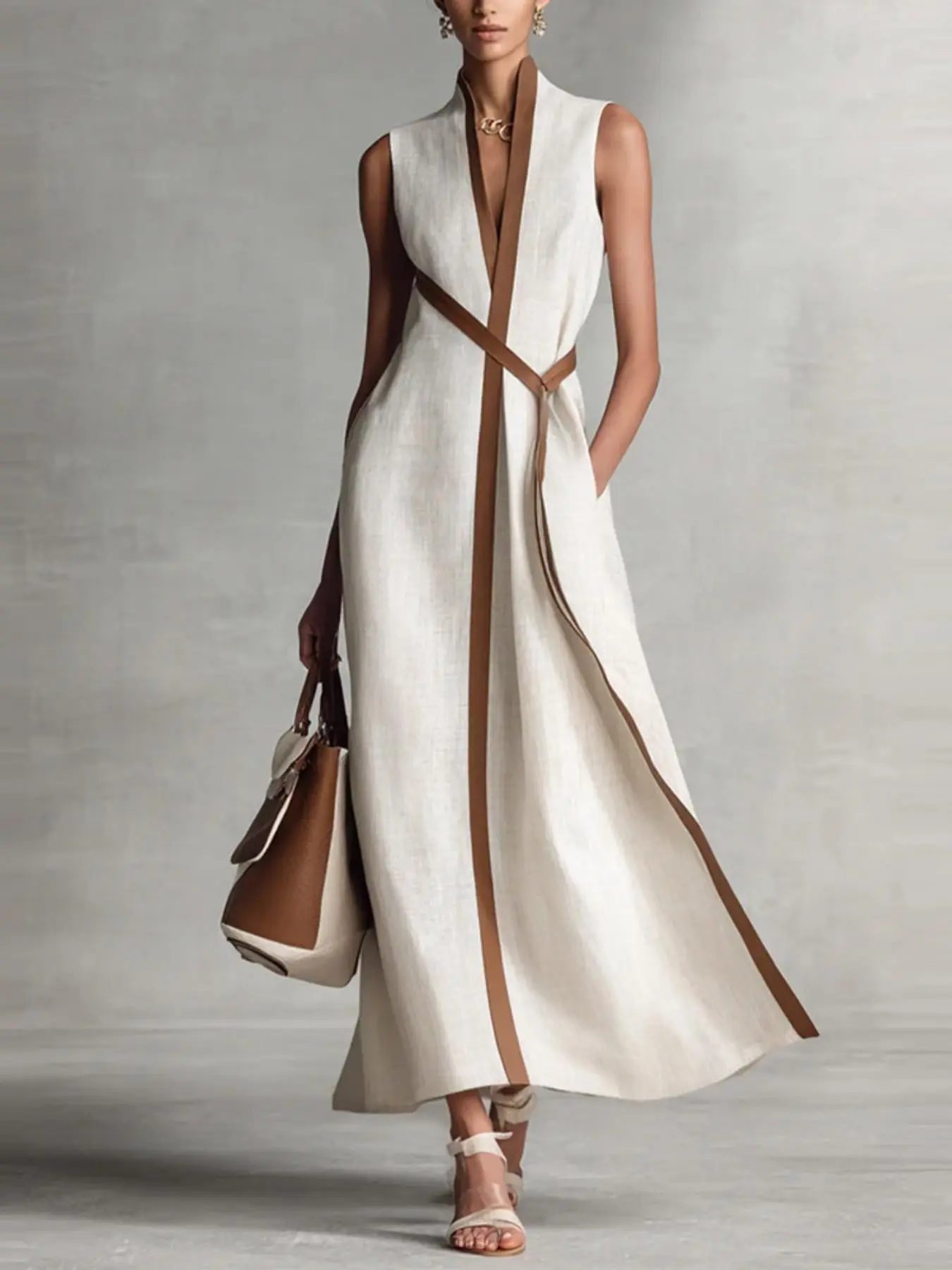 2026 European and American Fashion Chic Elegant Fitted New Patchwork Sleeveless Dress, Elegant Casual Comfortable Commute High-Quality Women's Dress