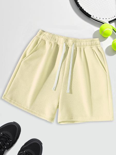Unisex Drawstring Waist Shorts, Athleisure Casual Shorts, Soft Comfortable Solid Color Basic Style, Suitable for Casual Sports Outdoor Activities