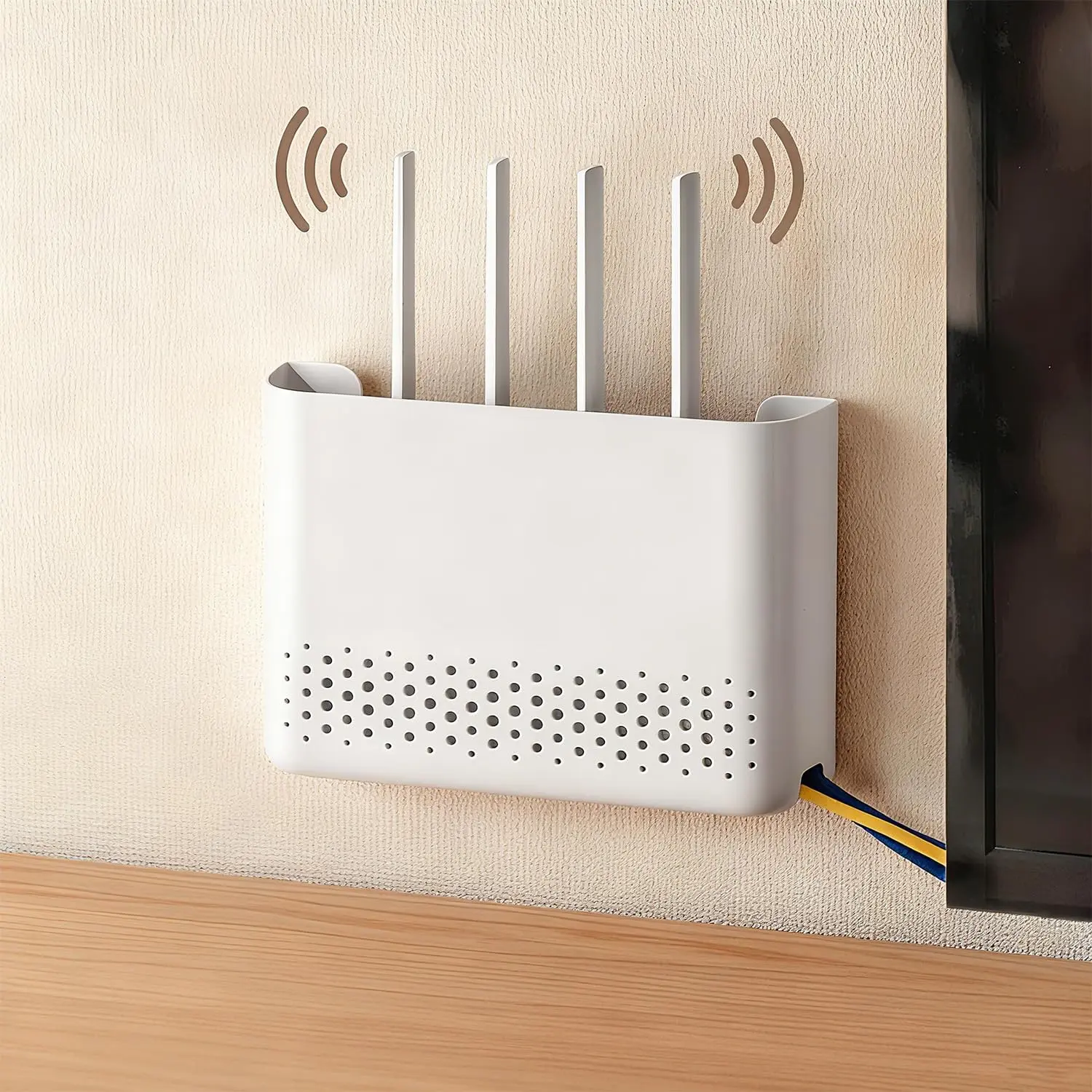 Wall Mounted Router Storage Box - No-Drill WiFi Router Organizer with Heat Dissipation Holes,  Management Box for Living Room, Bedroom, Study, Dorm, Apartment