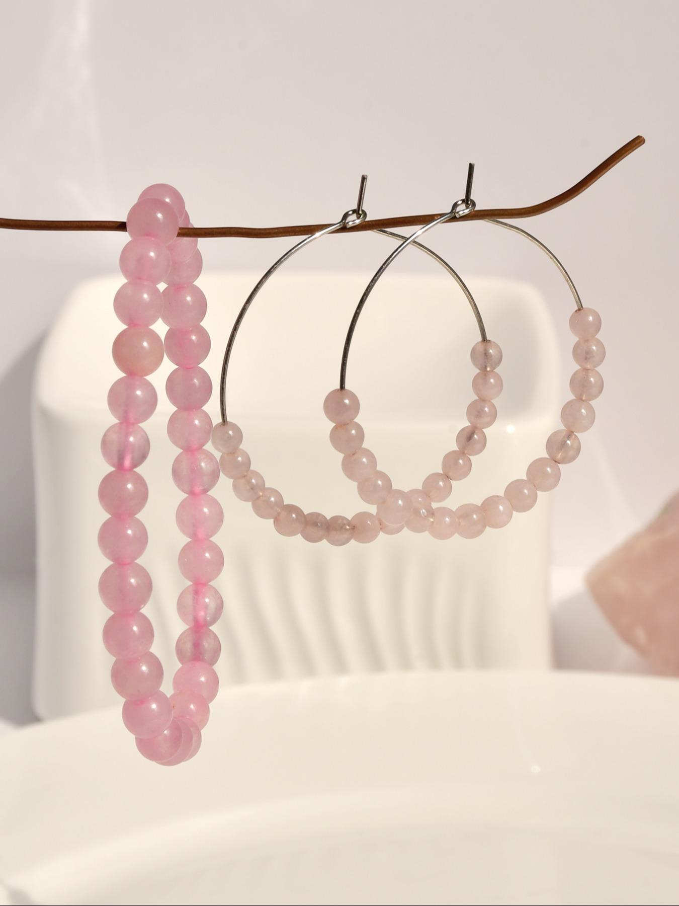 Fashion Simple Natural Pink Crystal Jewelry Set, Including Necklace & Earrings & Bracelet, Casual Jewelry Set for Women, Fashion Accessories for Party, Daily Clothing Decor