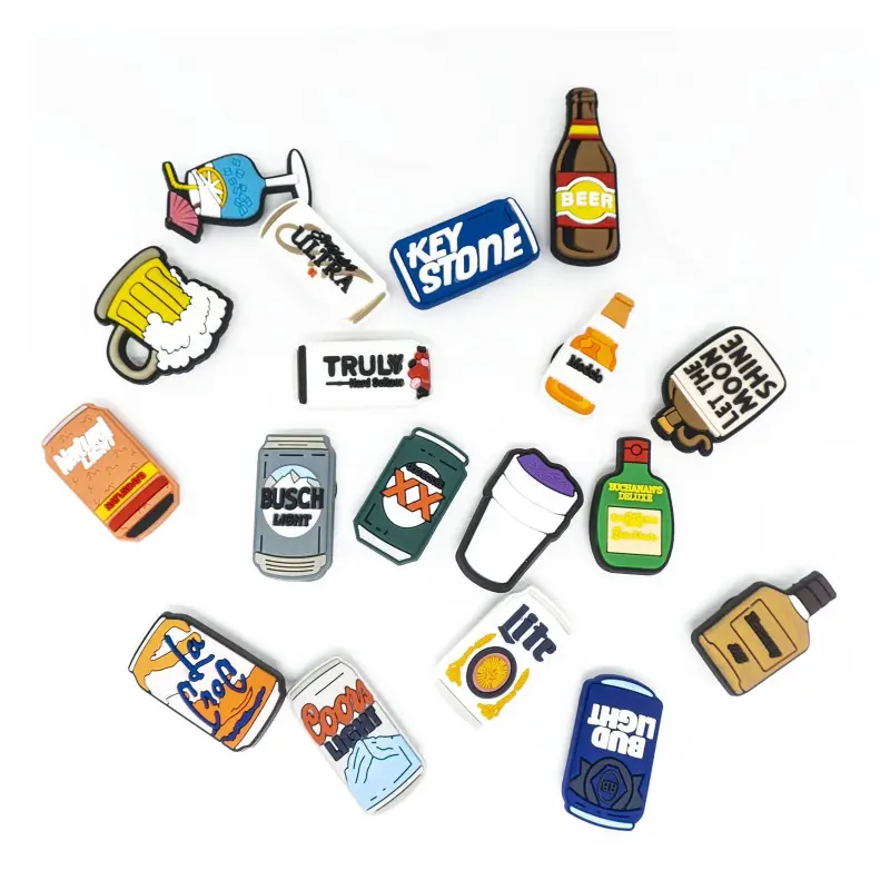 25PCS Random Beer & Drink Shoe Charms | PVC Beverage Bottle Shoe Decorations | Funny Clog Charms for Adults Party & Daily Wear