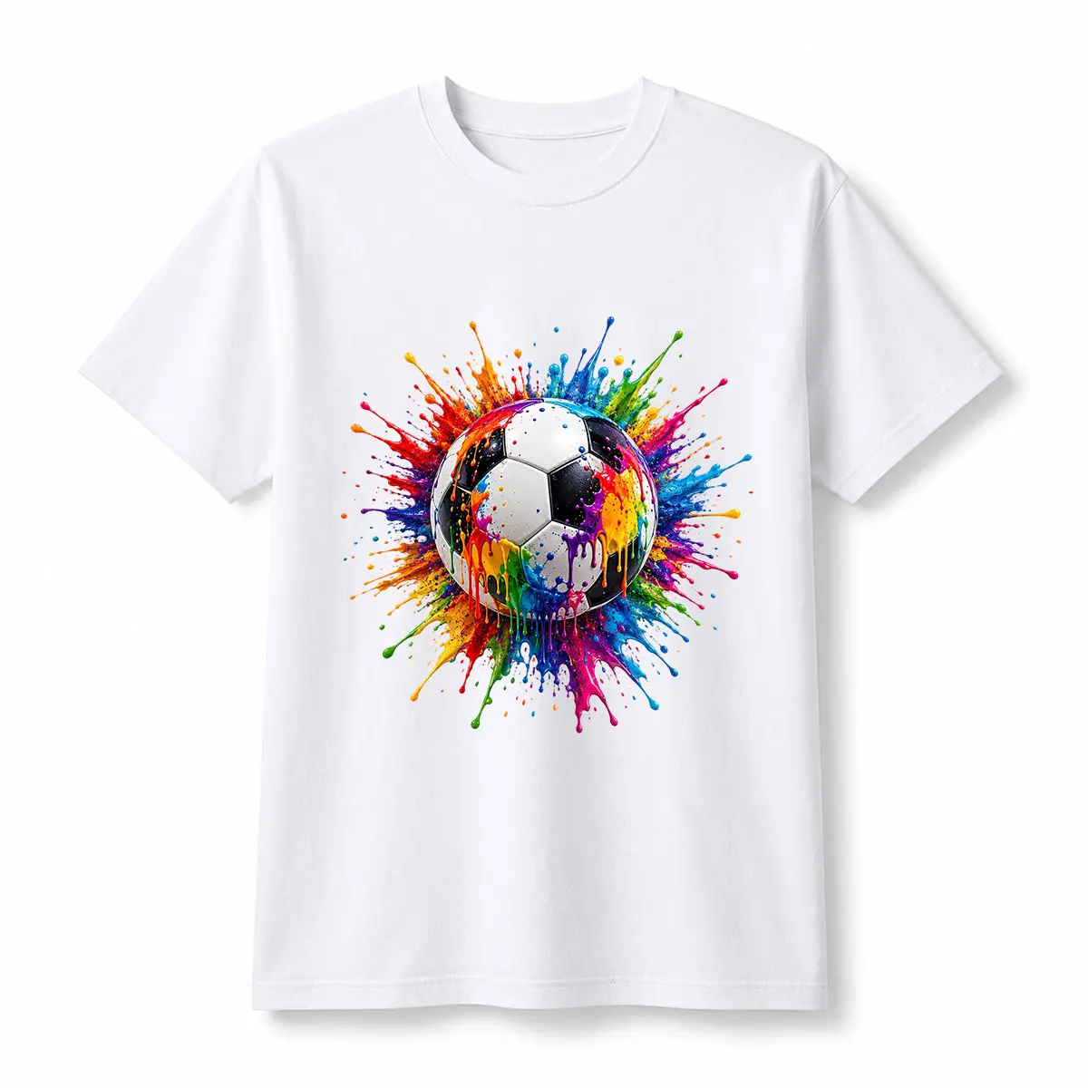 Unisex Soccer Ball Paint Splash Graphic Tee, Colorful Sports Print T Shirt, Short Sleeve Cotton Shirt