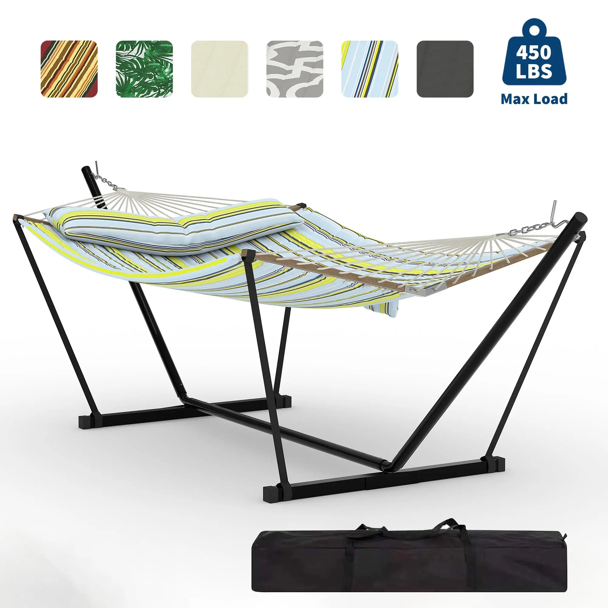 Double Hammock Portable Hammock with Stand and Balance Rope, Large Hammock for All Outdoor Scenes Including Yard, Beach & Patio camping use chair