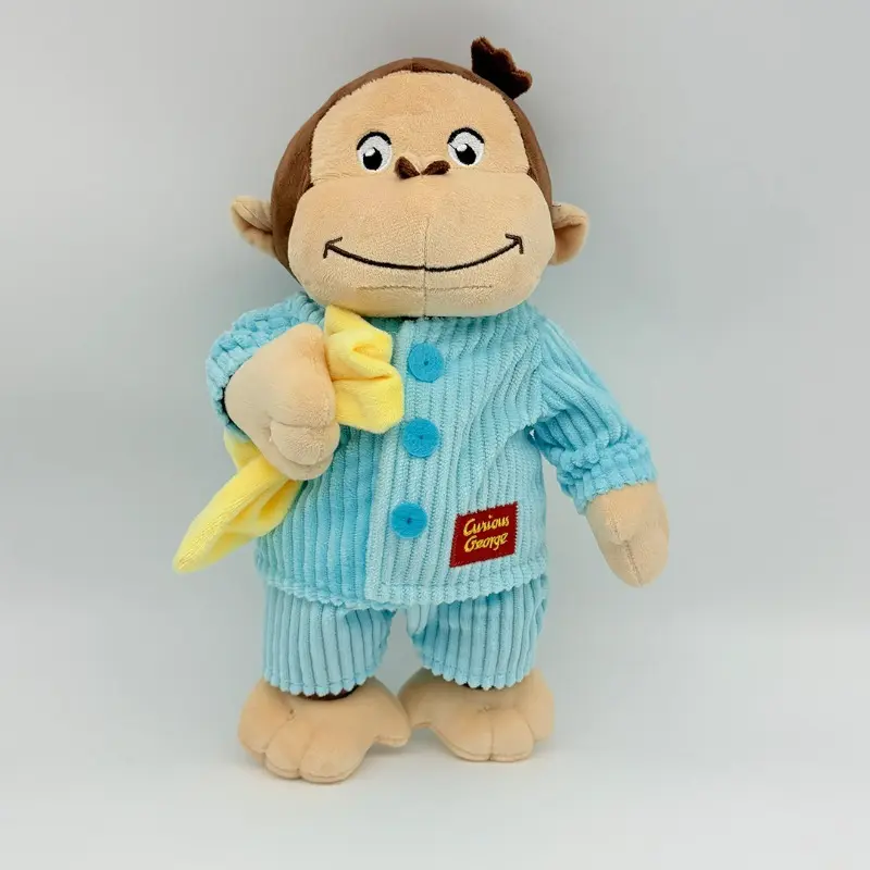 Curious George Plush Toy, Pajama Monkey Stuffed Doll With Yellow Blanket, Soft Corduroy Outfit Cartoon Monkey Decor Gift For Kids Birthday Baby Shower Cross-Border Wholesale