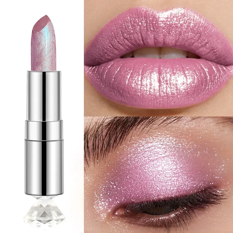 Bsimone Ice Translucent Rainbow Glossy Lipstick, Lippie Stick, Tinted Balm Stick, Polarized Laser Fine Sparkle, Perfect for Stage Makeup, Parties, Festivals