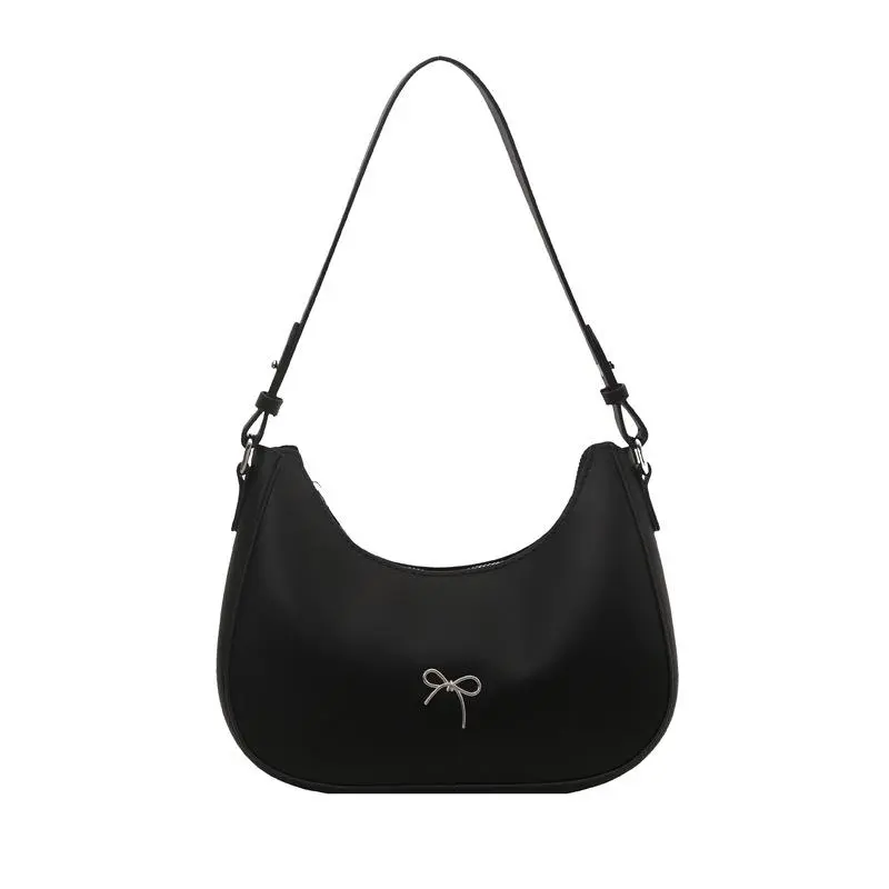 Women's Chic Retro Bow Decor Textured Underarm Handbag - High-Capacity Plain Casual Convertible Crossbody Bag with Adjustable Strap, Premium Fabric, Secure Zipper, Lightweight Design for Shopping, Commute, Pu, Handbags For Women
