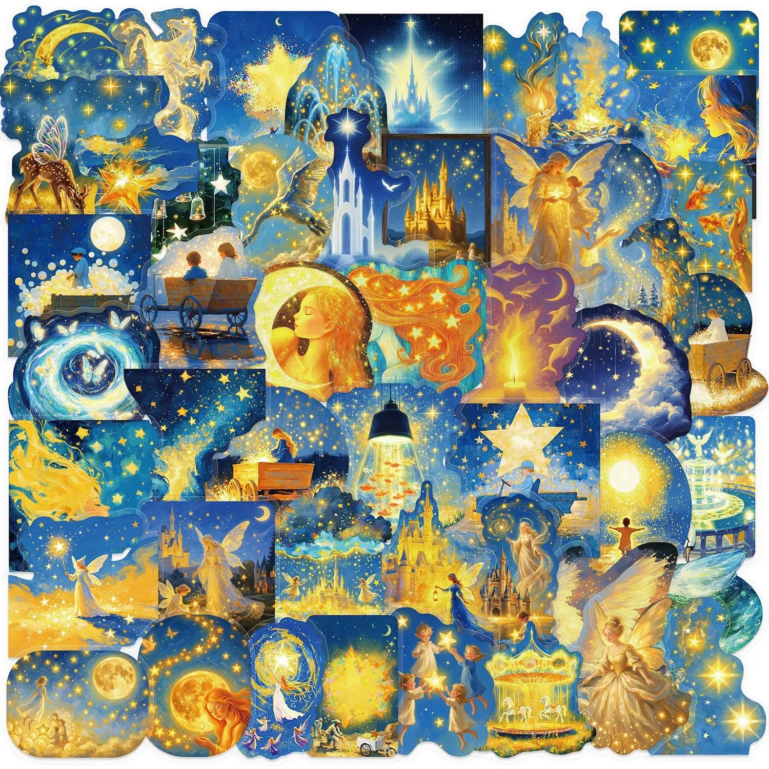 50 Sheets Cartoon Wish Star Sticker Pack, Waterproof Transparent Pet, Journal Decor, Guitar Notebook, Handmade Material