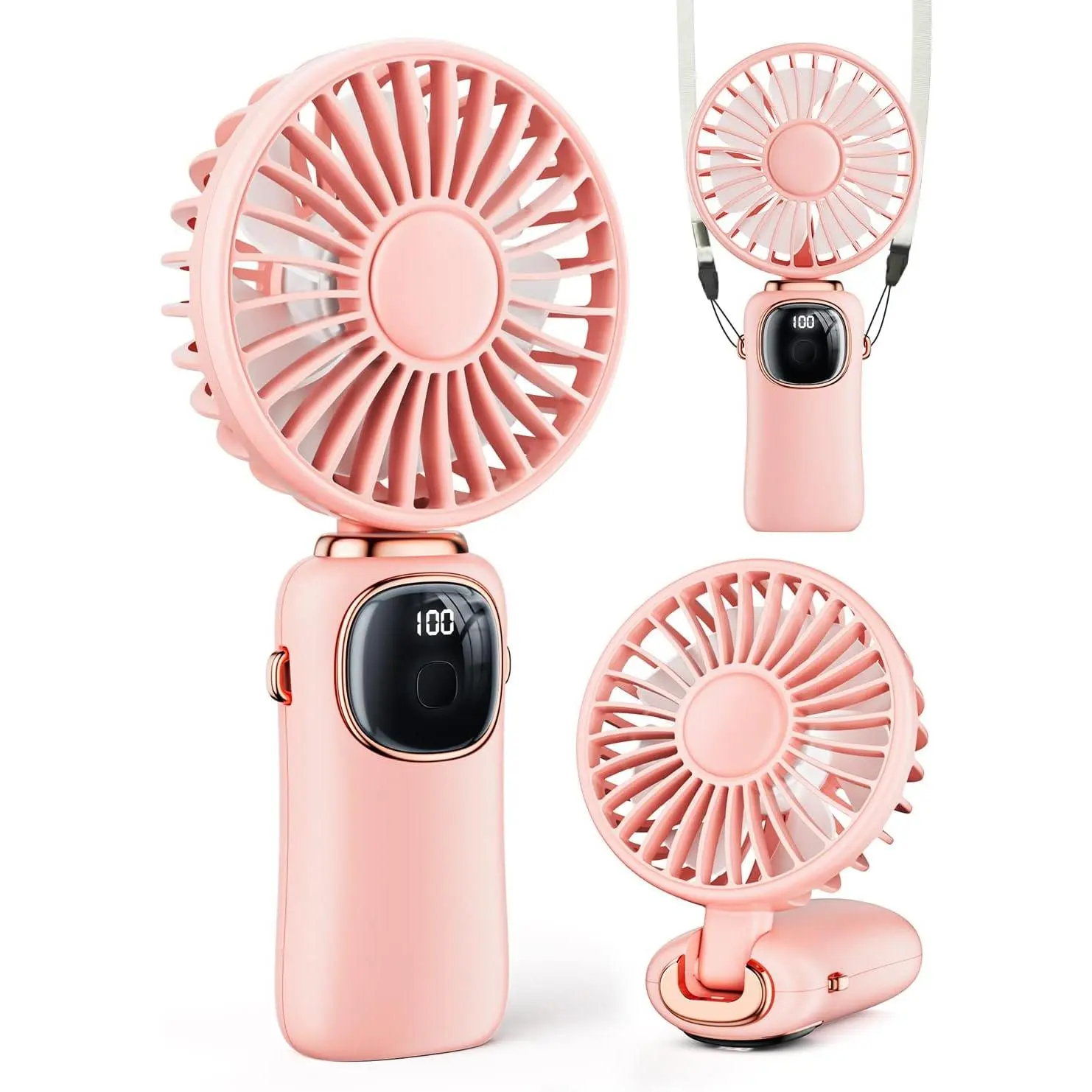 Portable Handheld Fan, 4000mAh  Operated with LED Display, Handheld//Desk 3 in 1 Personal Small Fan, 90° Foldable Desk Fan with Base, 5 Speed Lash Makeup Fan for Women