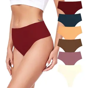 Cotton Thongs for Women High Waisted Seamless No Show Thong Stretchy Comfort Panties S-XL