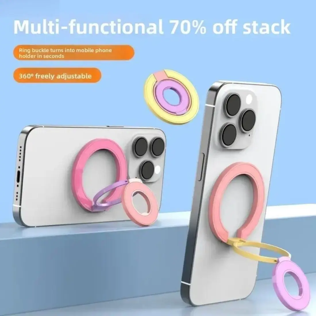 Universal Magnetic Phone Ring Holder, Double-Sided Magnetic Grip & Adjustable Kickstand, Portable Hands-Free Phone Mount for Outdoor Adventures, Sports, Travel, Hiking, Camping and Everyday Use, Compatible with Magnetic Smartphones and Phone Cases