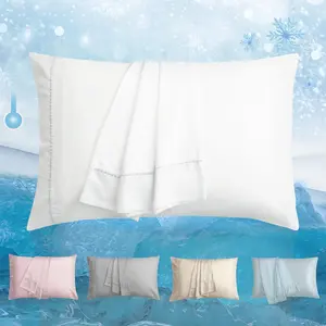 Cooling Pillow Cases Set of 2,Queen Size Cool Pillowcases for Hair Skin and Hot Sleepers, Soft Silky Summer Pillow Cover with Envelope Closure, White, 20"x30"Gift.