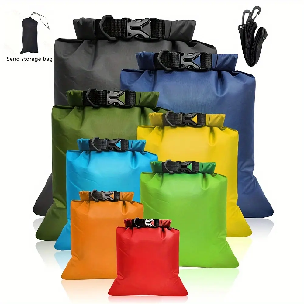 8Pcs Dry Bag Set, Bright Color Drifting Waterproof Storage Bags, Lightweight Large Capacity Tear Resistant Dry Sacks, Durable Zipper Seal Outdoor Gear Pouches for Hiking Camping Fishing Cycling Outdoor Activities